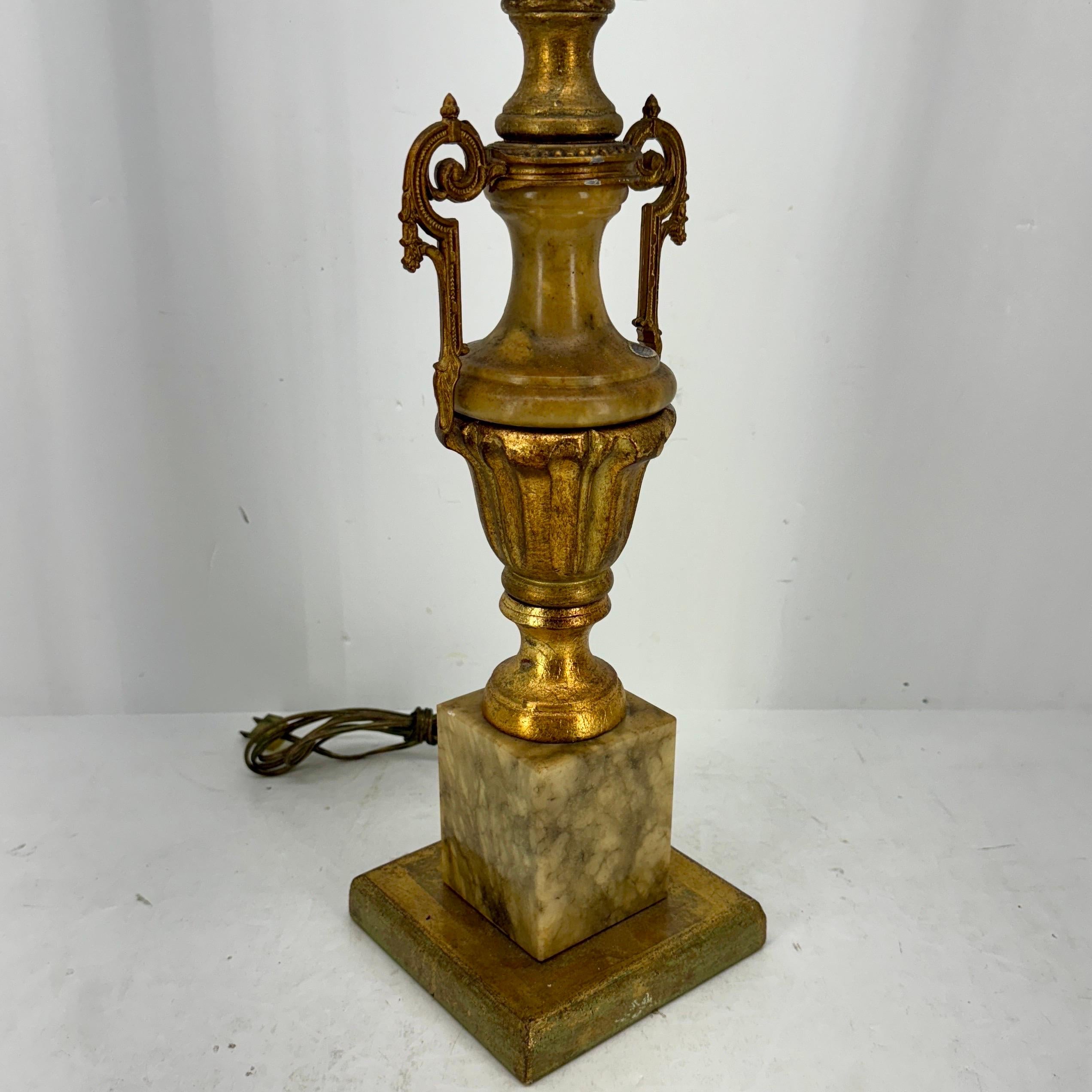 Hand-Crafted Tall Italian Mid-Century Gold Leaf Marble Table Lamp, Mid 20th Century For Sale