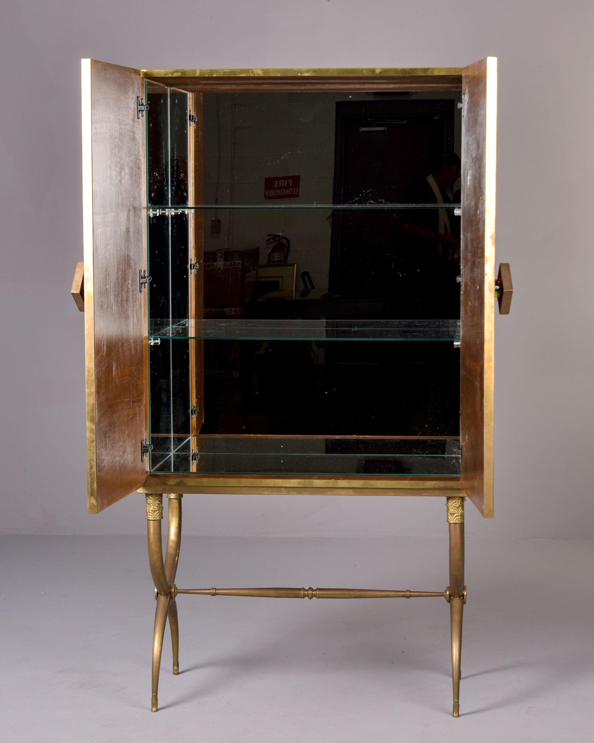 Tall Italian Mid Century Red Glass and Brass Bar Cabinet For Sale 5