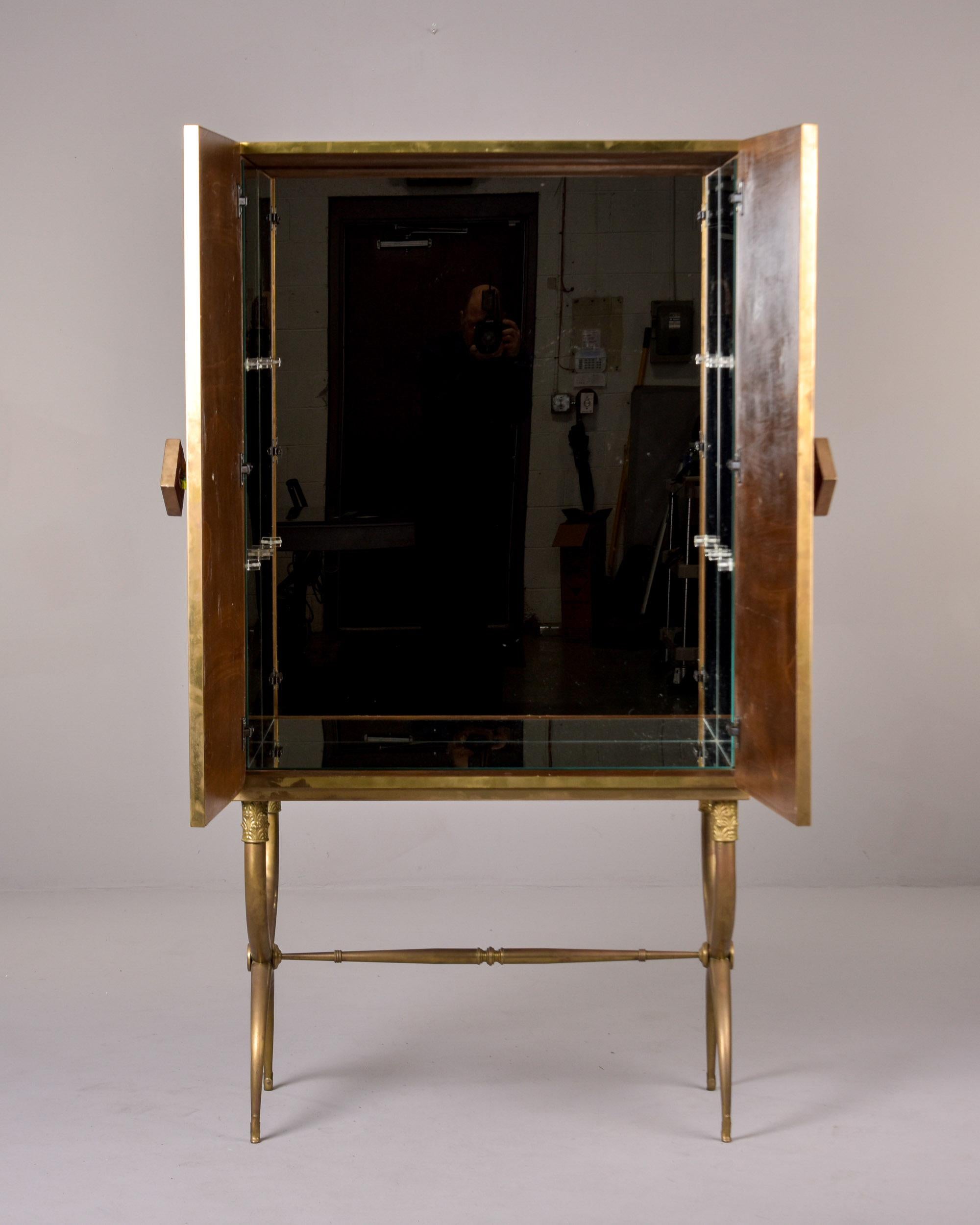 Tall Italian Mid Century Red Glass and Brass Bar Cabinet For Sale 4
