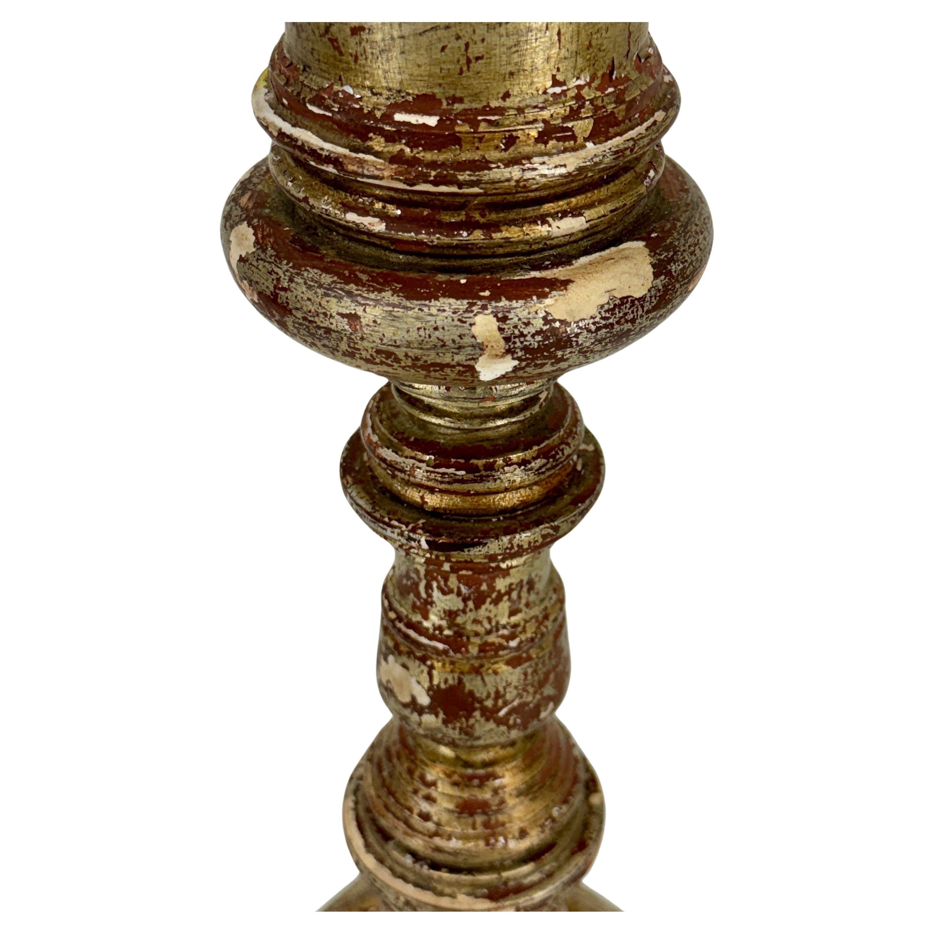 Grande lampe de table italienne du milieu du siècle en bois doré à la feuille d'argent en vente 7