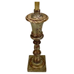 Tall Italian Mid-Century Silver Leaf Gilt Wood Table Lamp