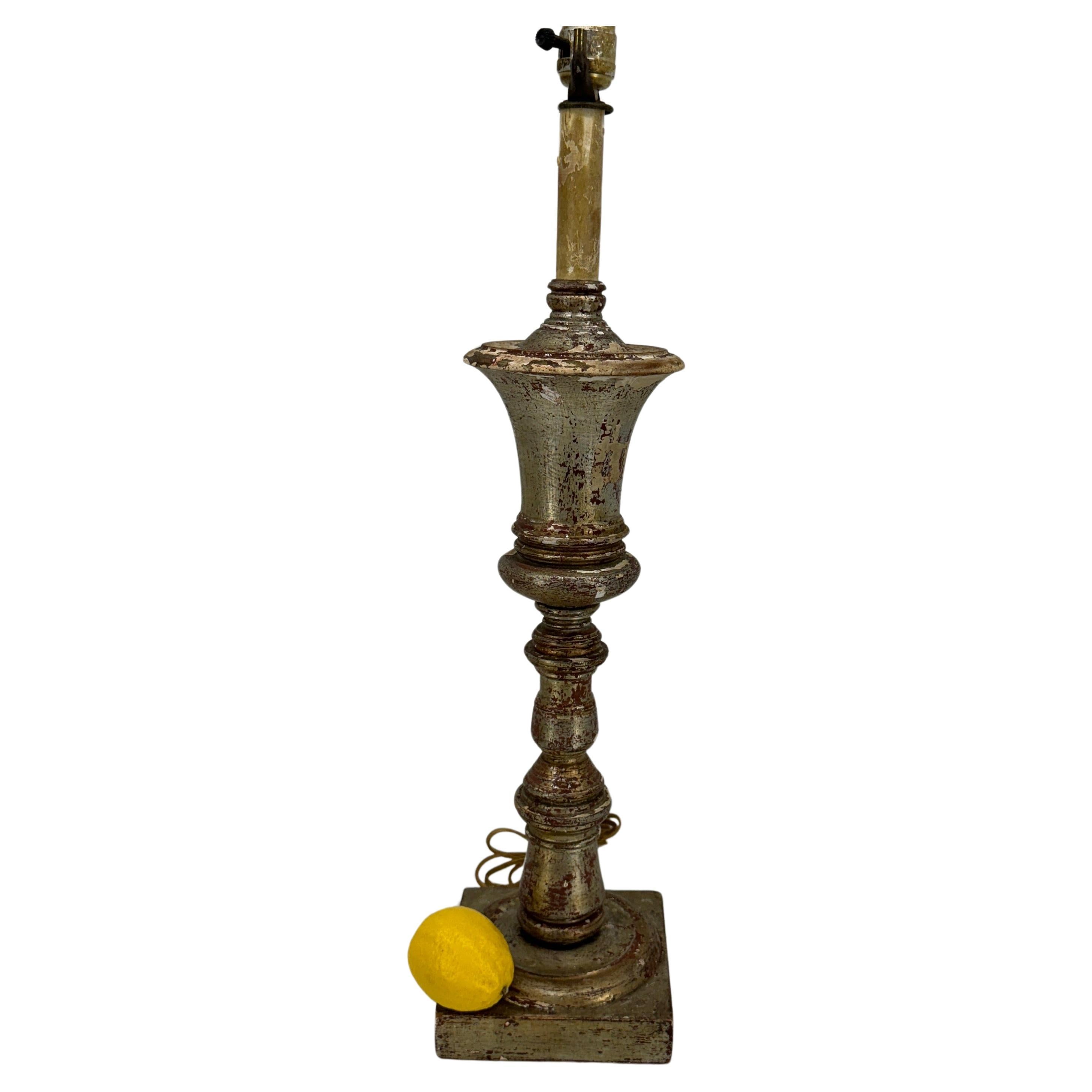 Mid-Century Modern Tall Italian Mid-Century Silver Leaf Gilt Wood Table Lamp For Sale