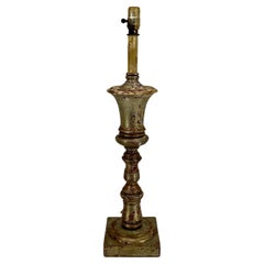 Vintage Tall Italian Mid-Century Silver Leaf Gilt Wood Table Lamp