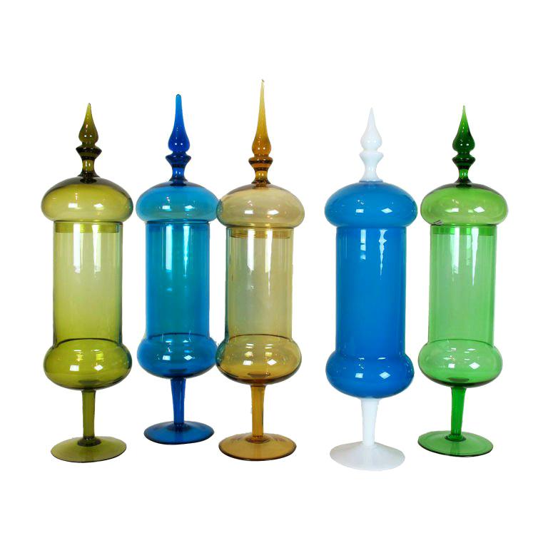 Tall Italian Murano Glass Covered Jars For Sale