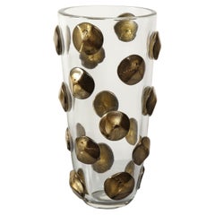 Tall Italian Murano Glass Vase with Black and Gold Dots