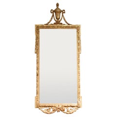 Tall Italian Neoclassical Period Gilt Wood Mirror with Urn Crest