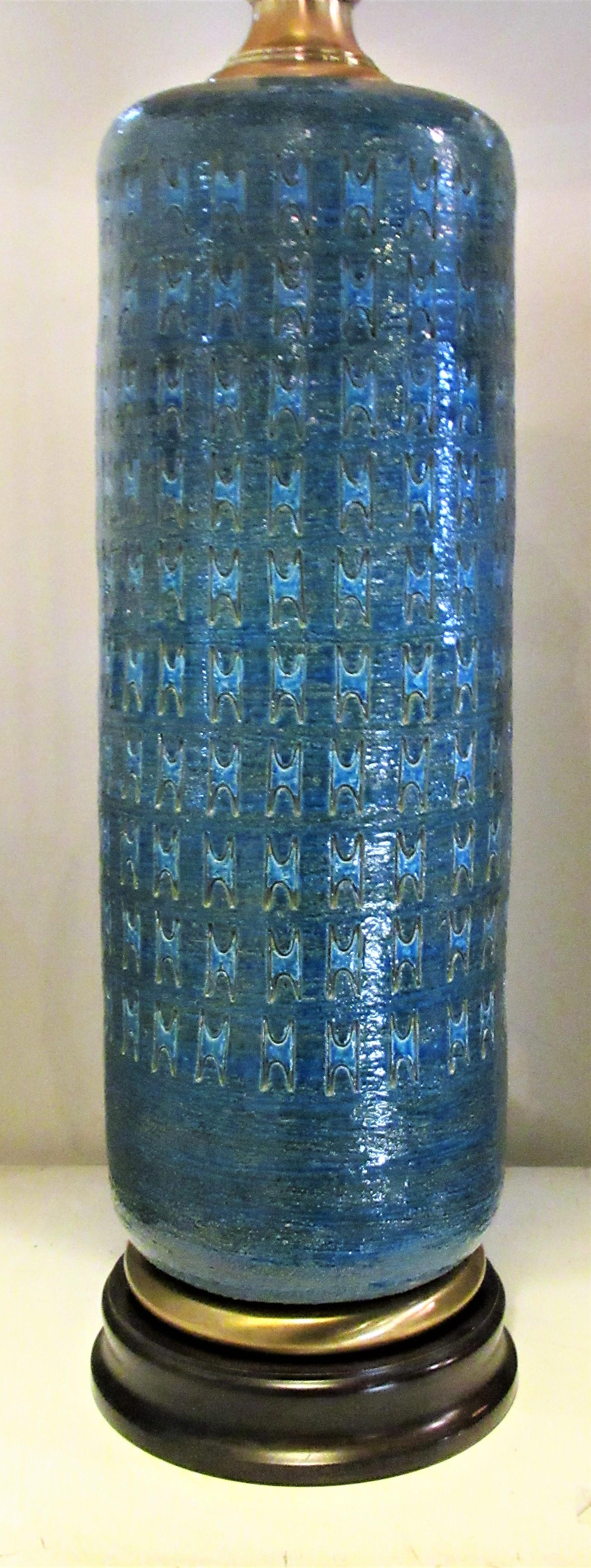 Tall Italian Pottery Rimini Blue Table Lamp - Aldo Londi for Bitossi 2
