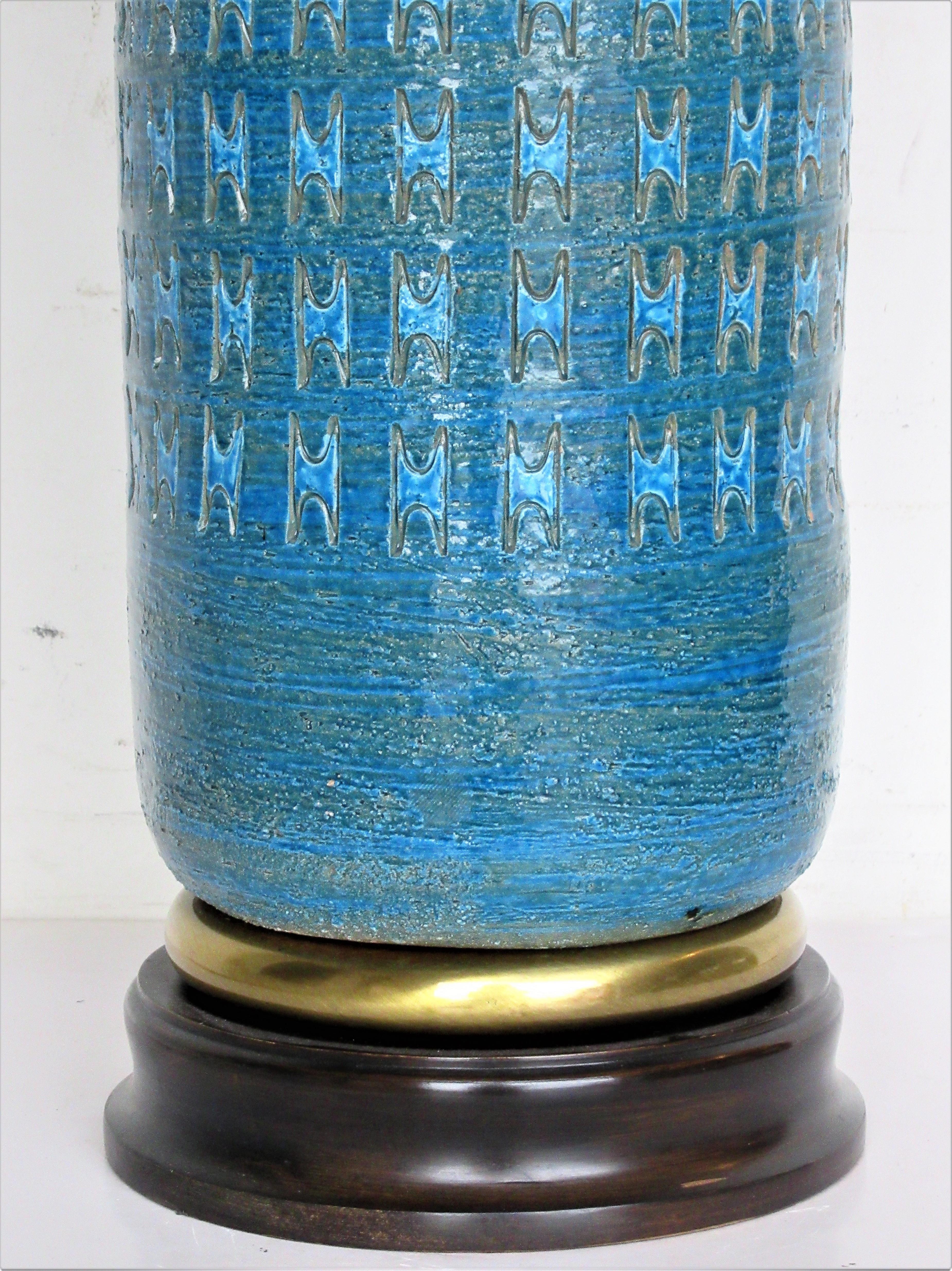 Tall Italian Pottery Rimini Blue Table Lamp - Aldo Londi for Bitossi In Good Condition In Rochester, NY
