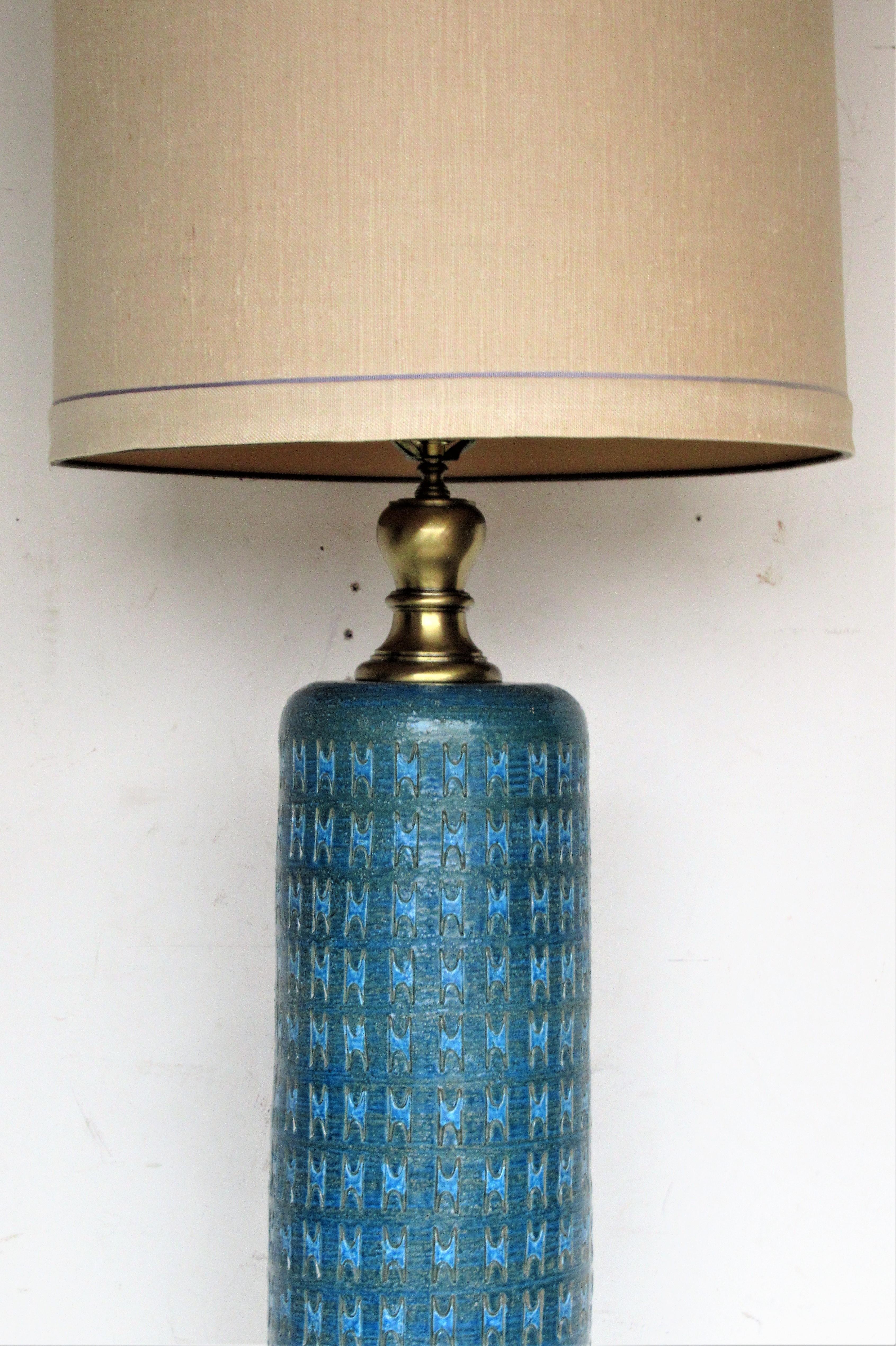 20th Century Tall Italian Pottery Rimini Blue Table Lamp - Aldo Londi for Bitossi