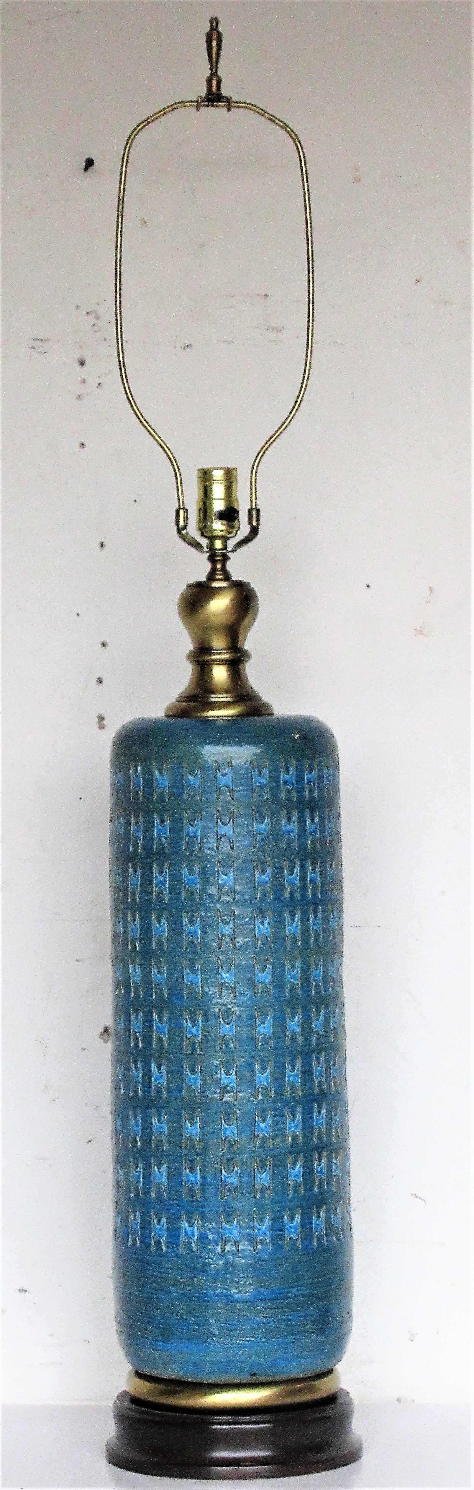 Tall Italian Pottery Rimini Blue Table Lamp - Aldo Londi for Bitossi 3