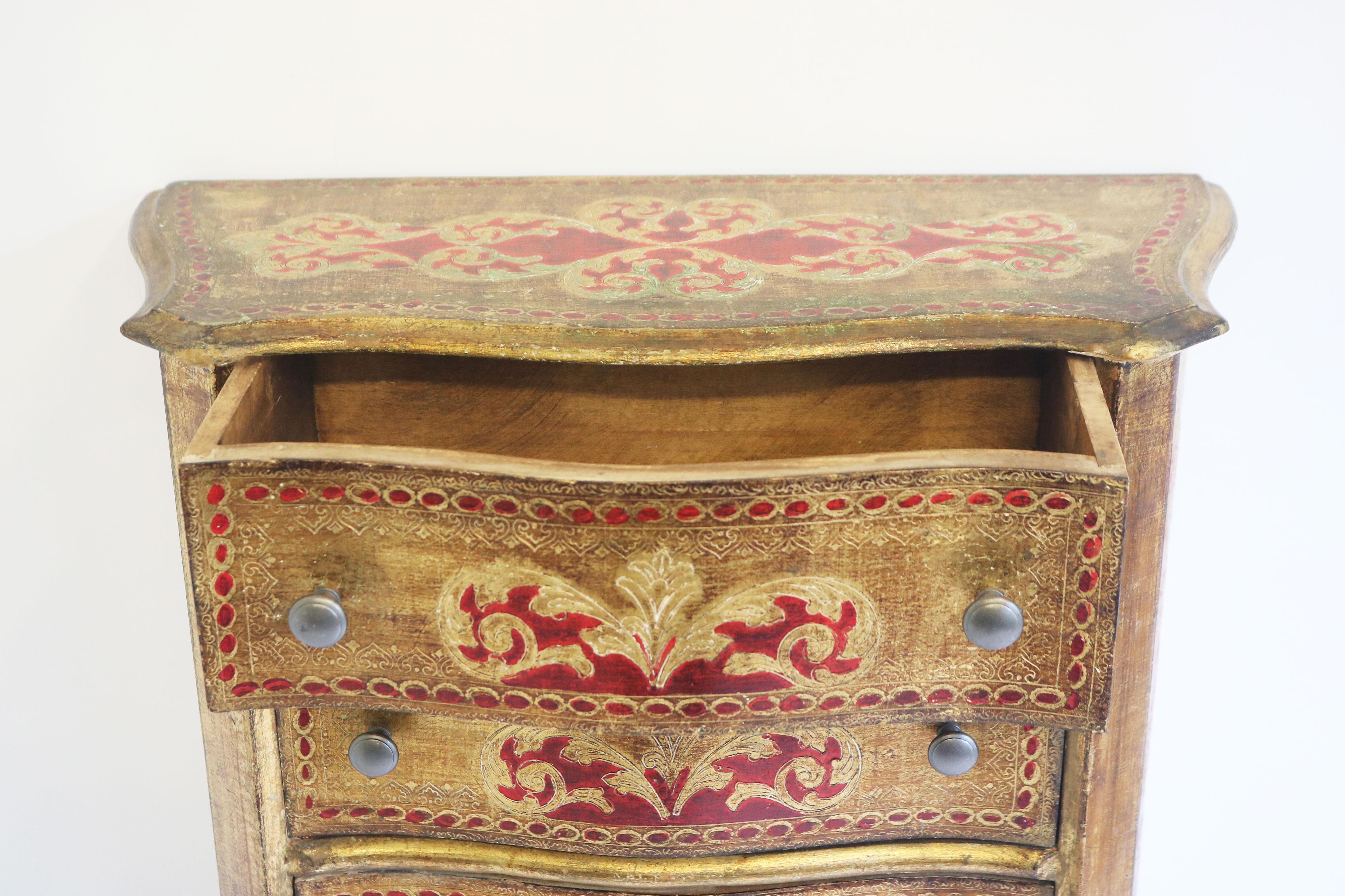 Hand-Painted Tall Italian Renaissance Florentine Style Six Drawer Commode Chest of Drawers For Sale