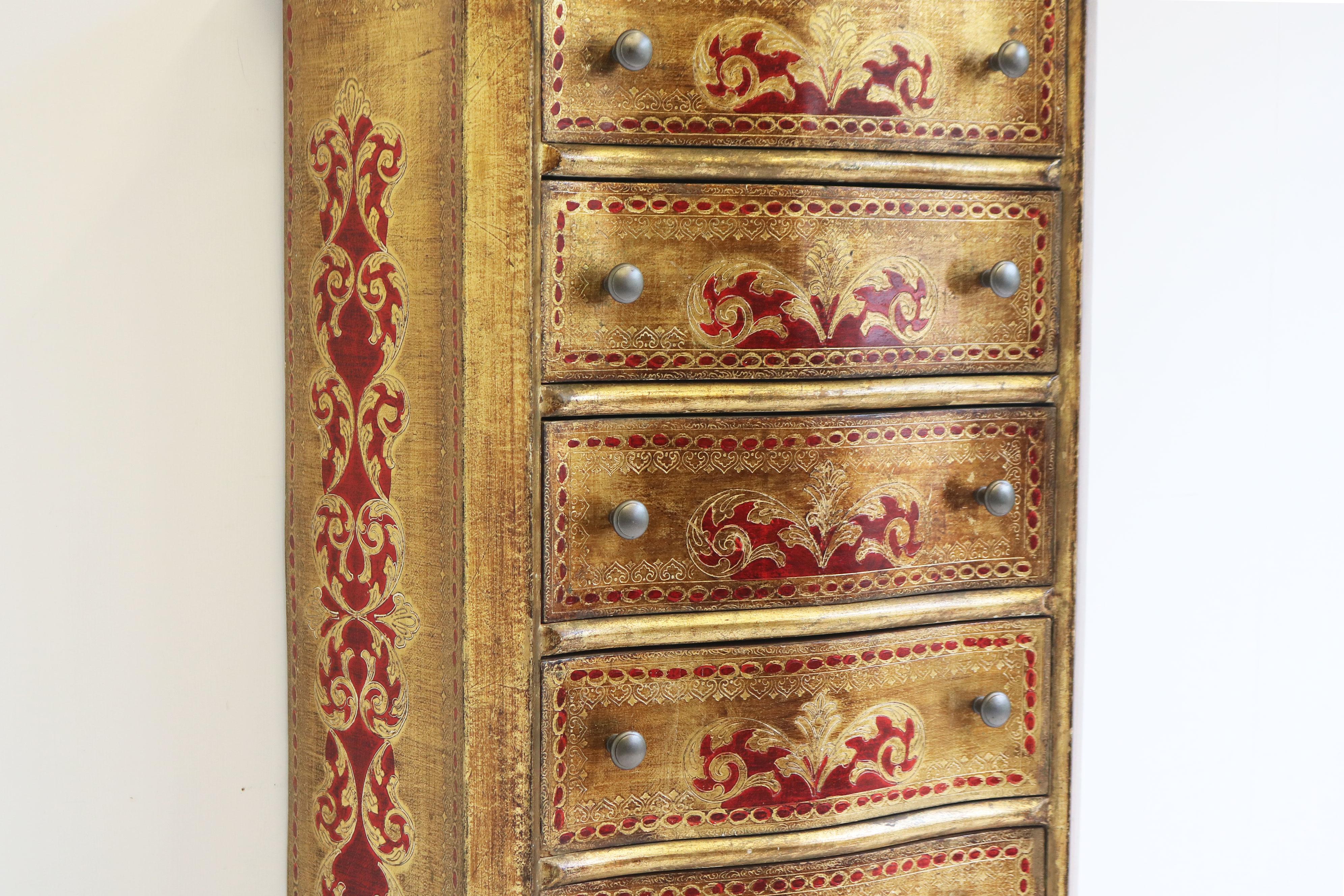 Early 20th Century Tall Italian Renaissance Florentine Style Six Drawer Commode Chest of Drawers For Sale