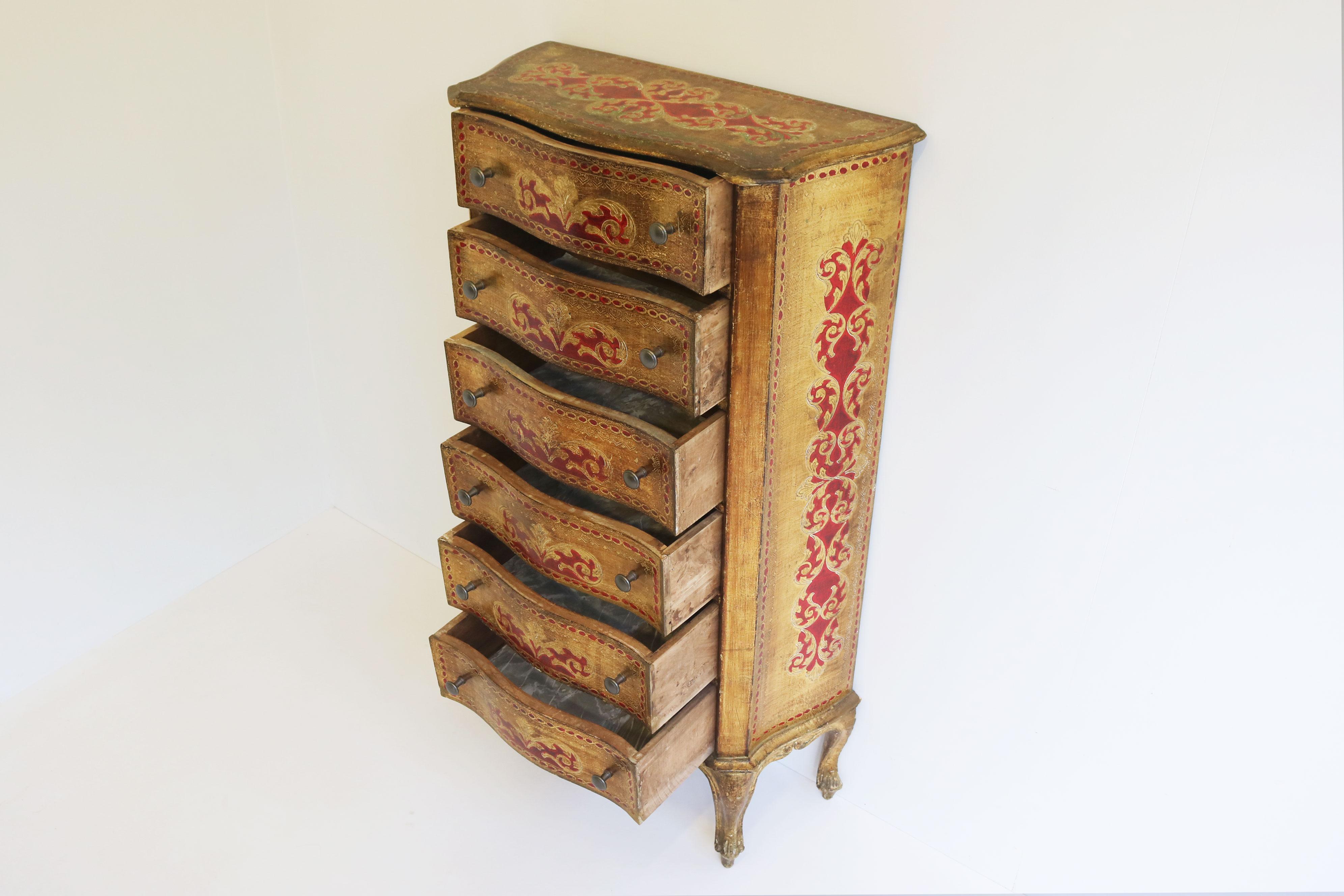 Tall Italian Renaissance Florentine Style Six Drawer Commode Chest of Drawers For Sale 3