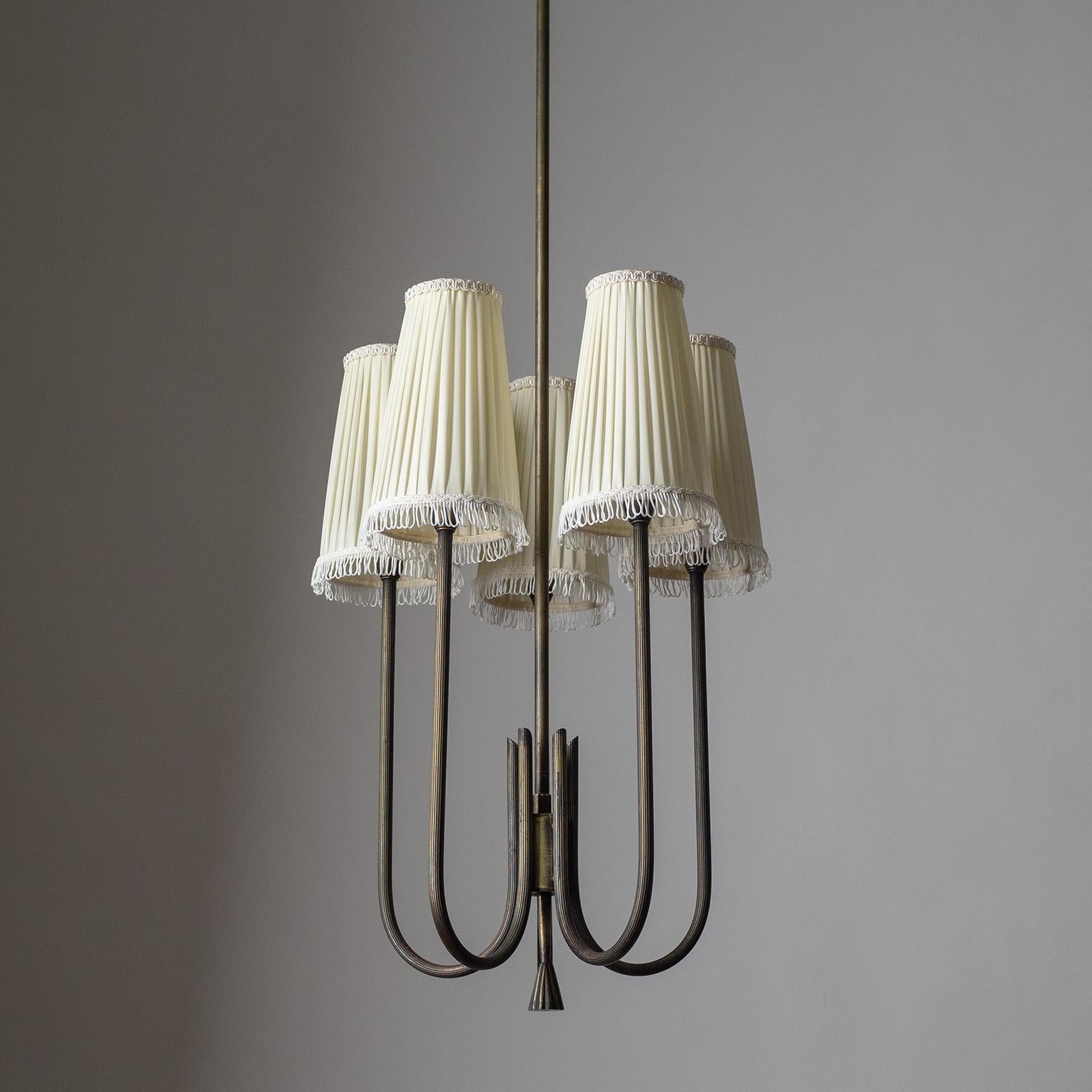 Tall Italian Ribbed Brass Chandelier, 1930s 3