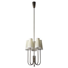 Tall Italian Ribbed Brass Chandelier, 1930s