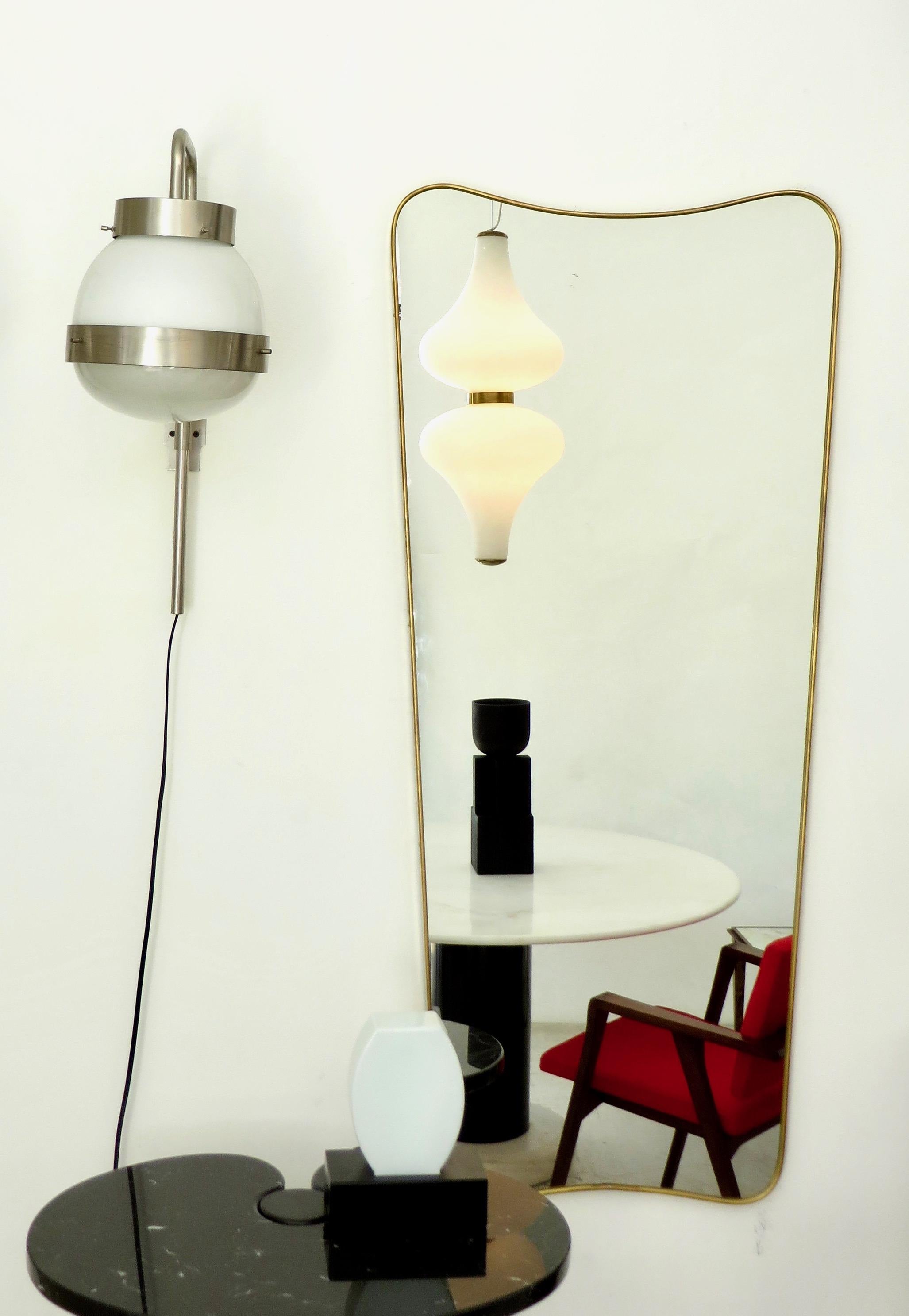 Mid-Century Modern Tall Italian Shield Shaped Brass Framed Vintage Mirror