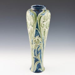 Tall James Macintyre Pottery Florian Ware Irises Vase by William Moorcoft, c1900