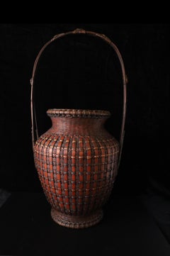 Tall Japanese Bamboo Flower Basket with Handle – Early 20th Century