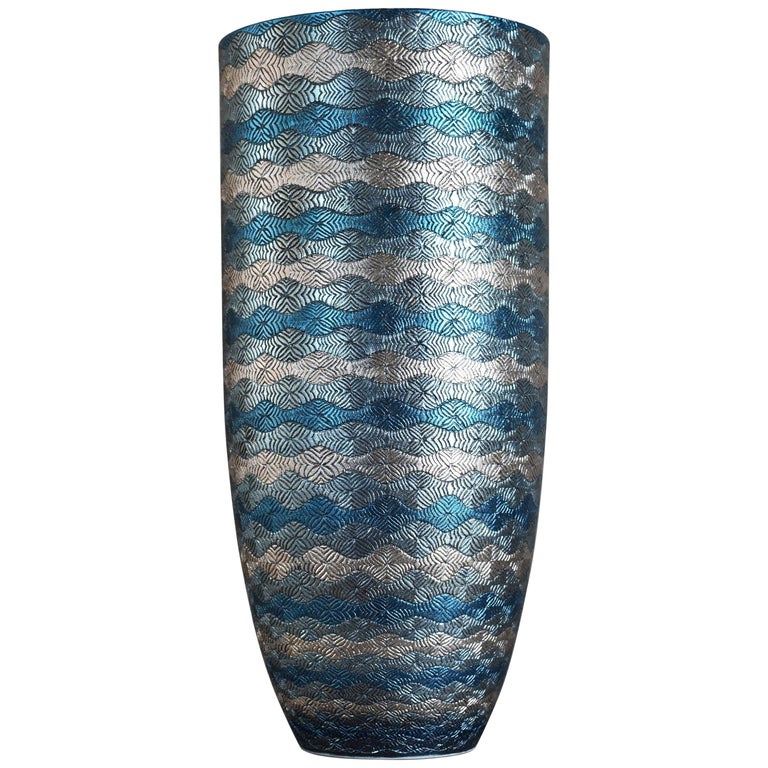 Tall Japanese Contemporary Blue Platinum Porcelain Vase by Master ...