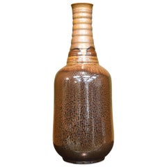 Tall Japanese Hand-Glazed Brown Porcelain Vase by Contemporary Master Artist