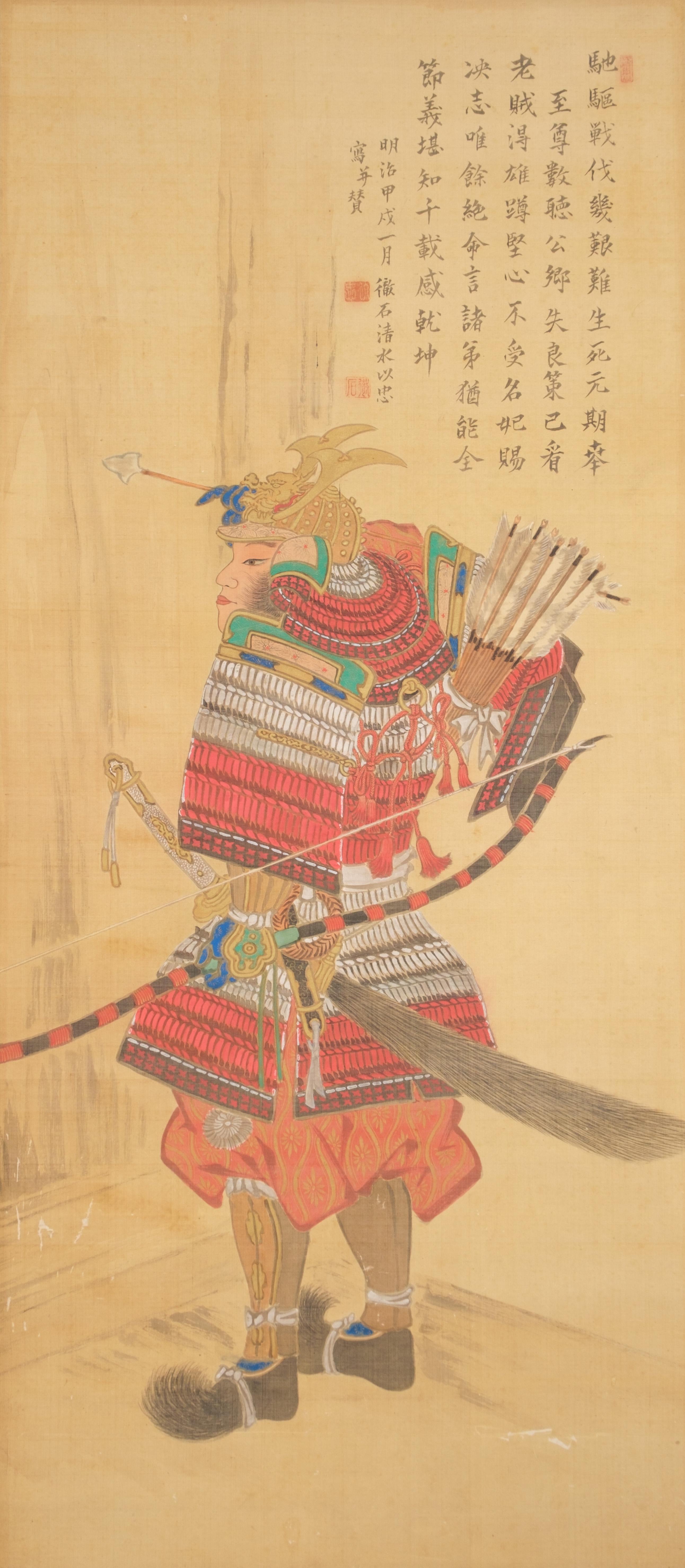 Tall Japanse 2-panel byôbu 屏風 (folding screen) with samurai 4