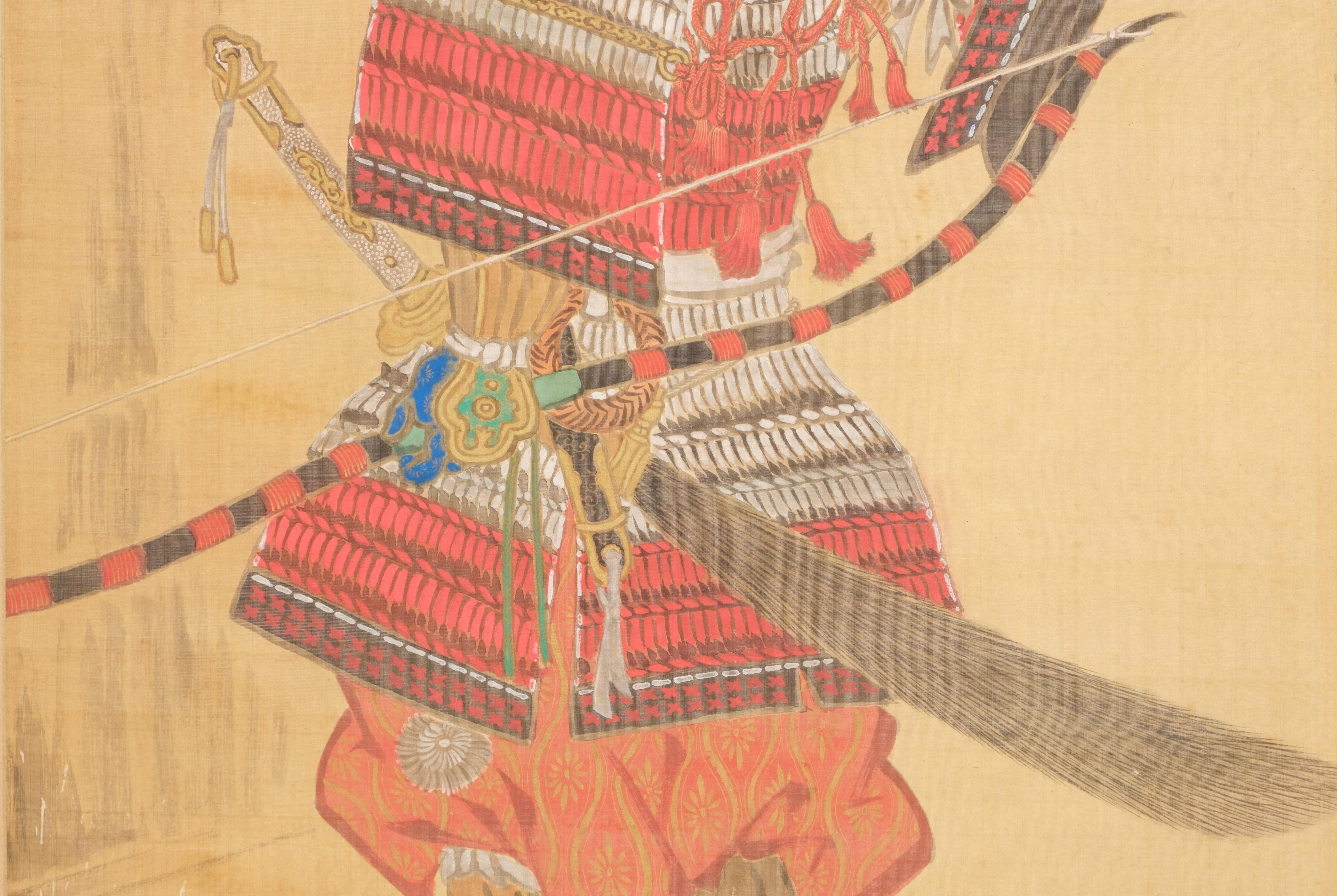 Tall Japanse 2-panel byôbu 屏風 (folding screen) with samurai For Sale 10