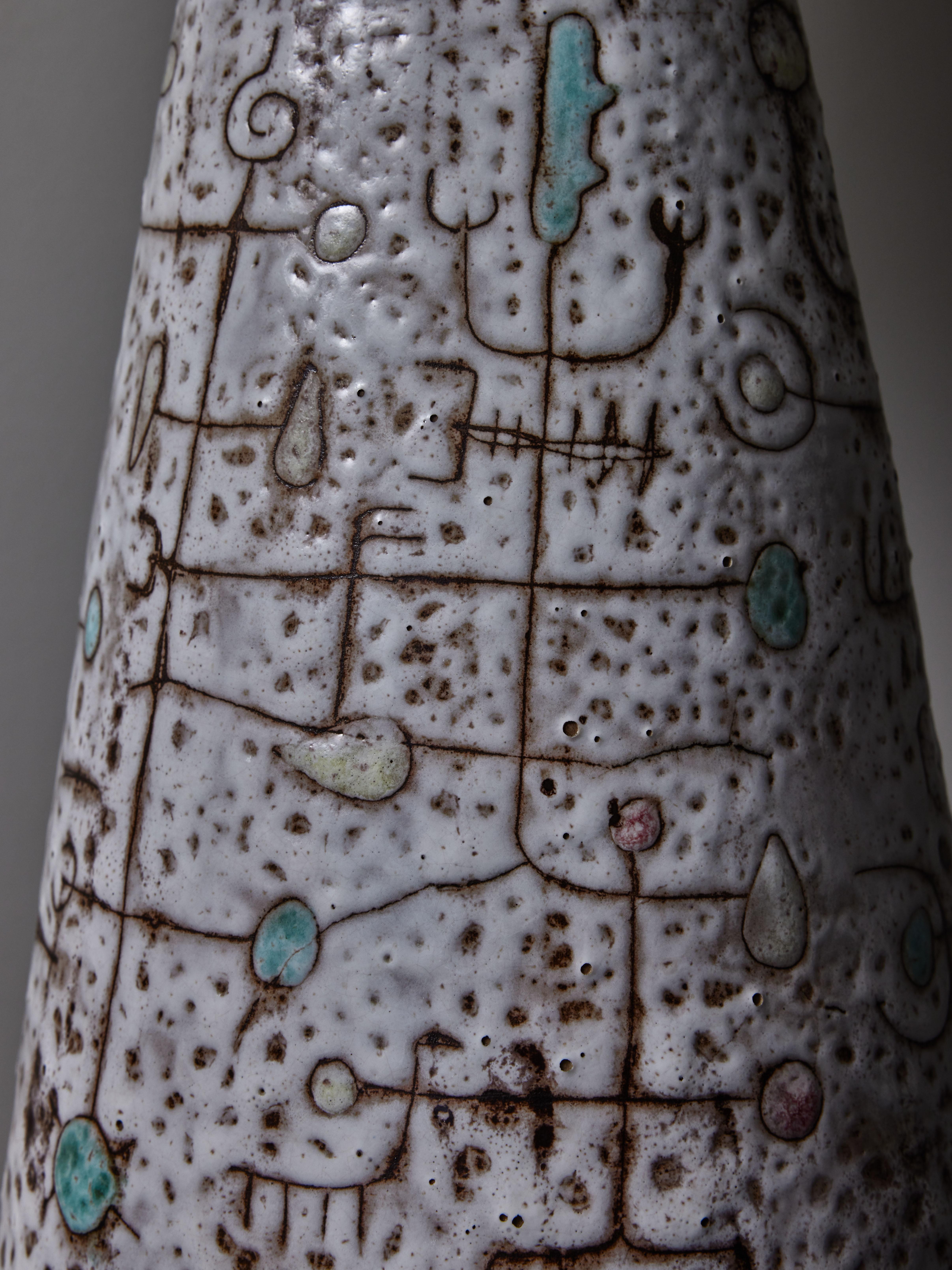 Tall Juliette and Jean Rivier Ceramic Table Lamp In Good Condition For Sale In Saint-Ouen, IDF