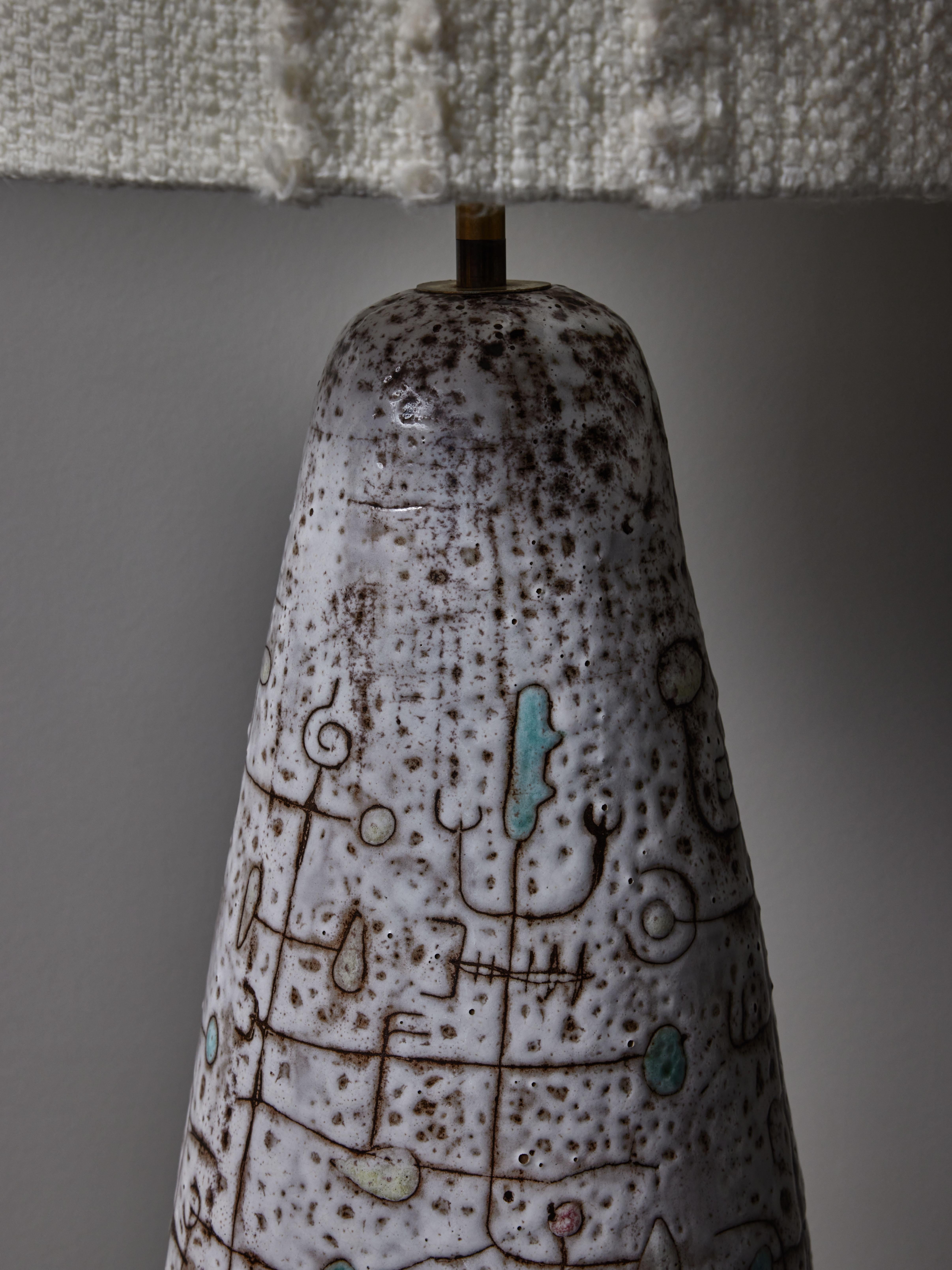 Mid-20th Century Tall Juliette and Jean Rivier Ceramic Table Lamp For Sale
