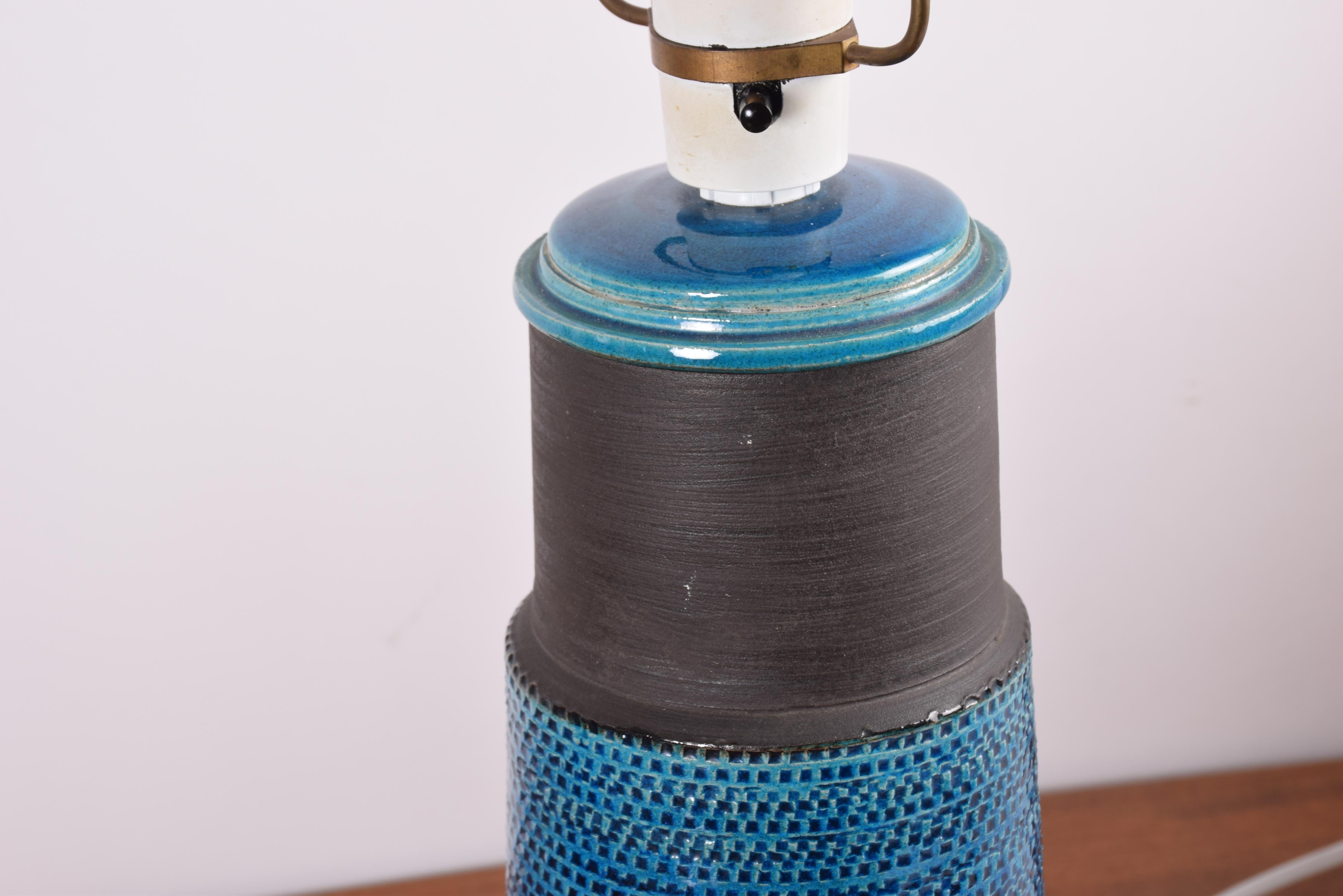 20th Century Tall Kähler HAK Table Lamp Turquoise Blue Brown Danish Midcentury Ceramic, 1960s For Sale