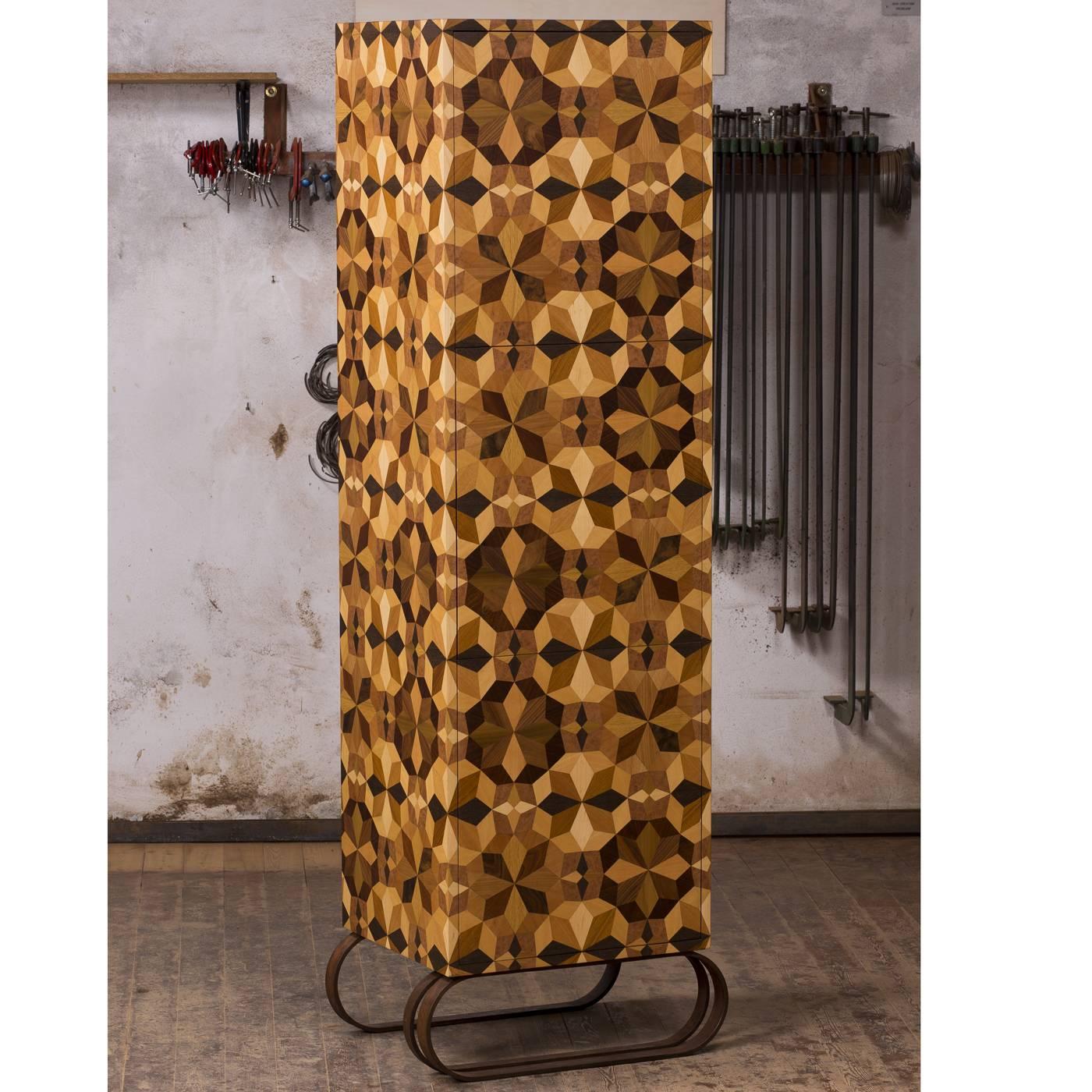 Italian Tall Kaleidos Wood Inlay Cabinet