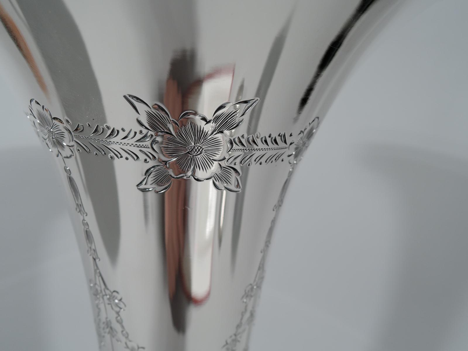 20th Century Tall Kirk Edwardian Sterling Silver Trumpet Vase