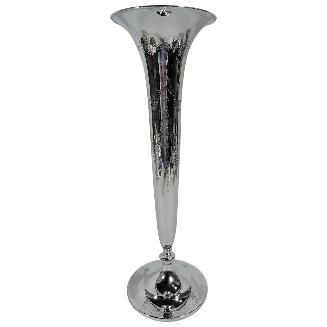 Tall Kirk Edwardian Sterling Silver Trumpet Vase