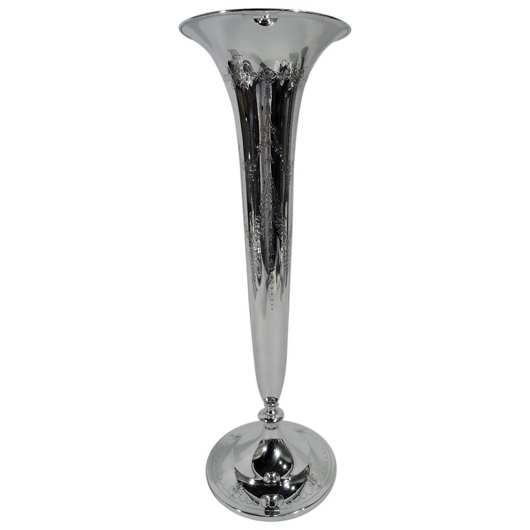 Tall Kirk Edwardian Sterling Silver Trumpet Vase For Sale at 1stDibs