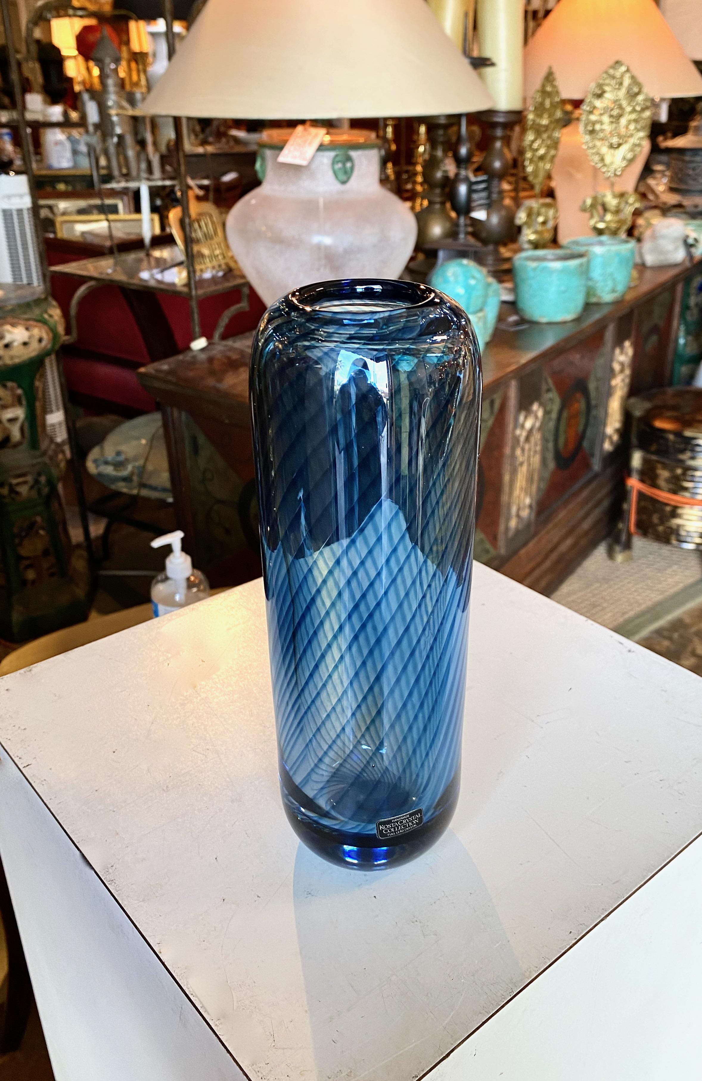 Scandinavian Modern Tall Kosta Boda Blue Vase