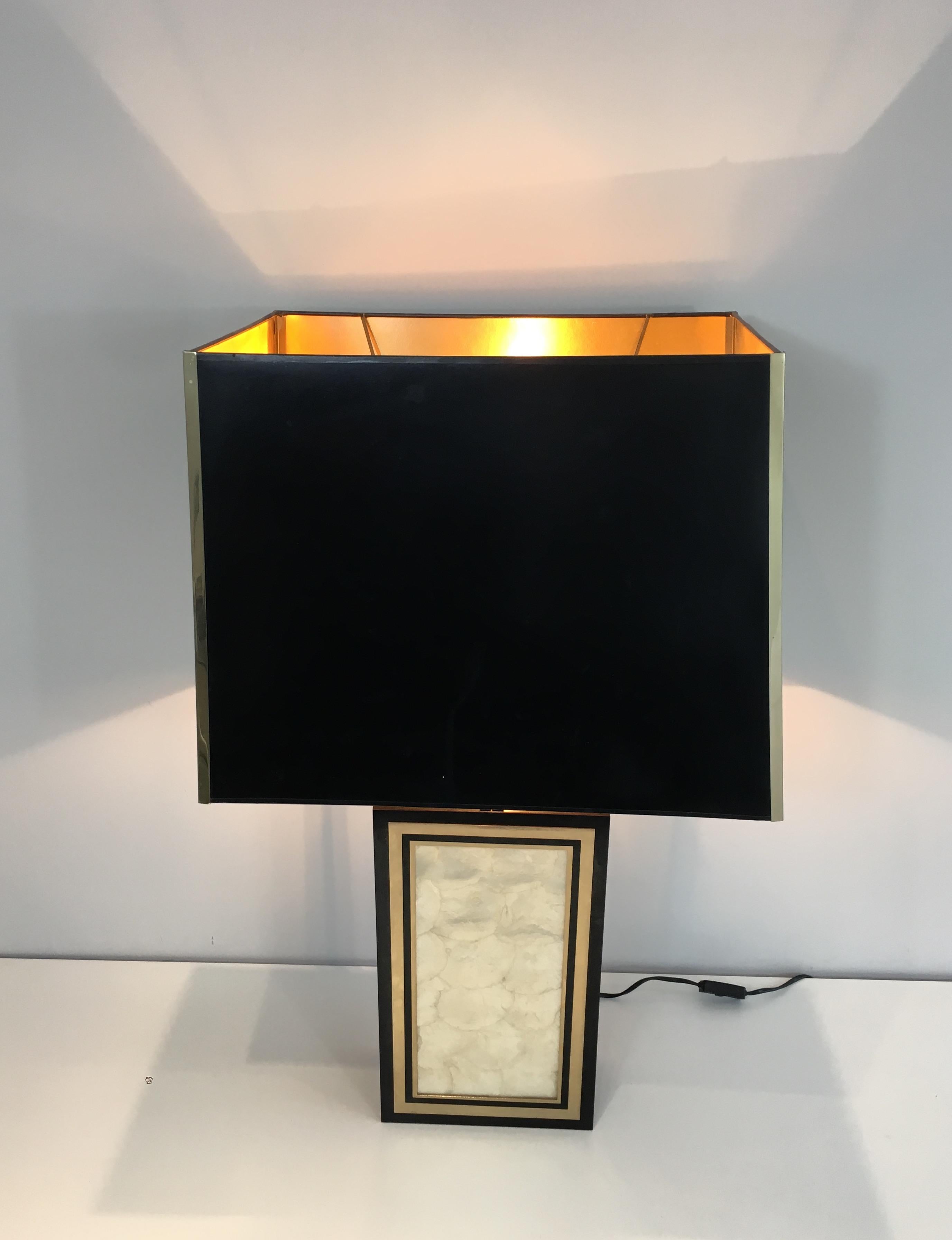 Tall Lacquered Wood Gild and Mother of Pearl Table Lamp, French, circa 1970 For Sale 13