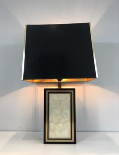 Tall Lacquered Wood Gild and Mother of Pearl Table Lamp, French, circa 1970