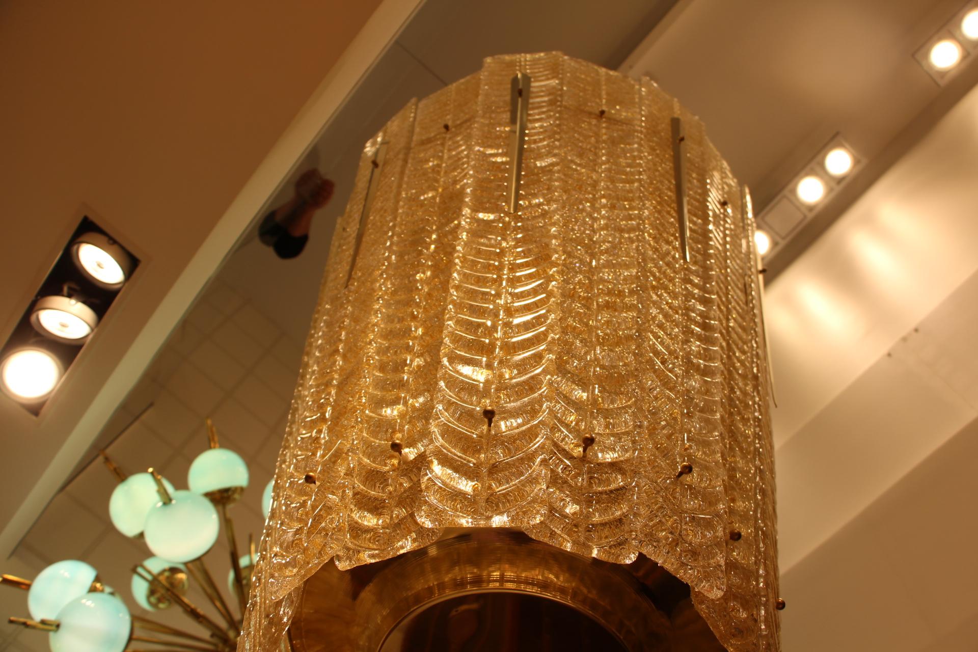 Tall Lantern Chandelier in Gold Murano Glass 4
