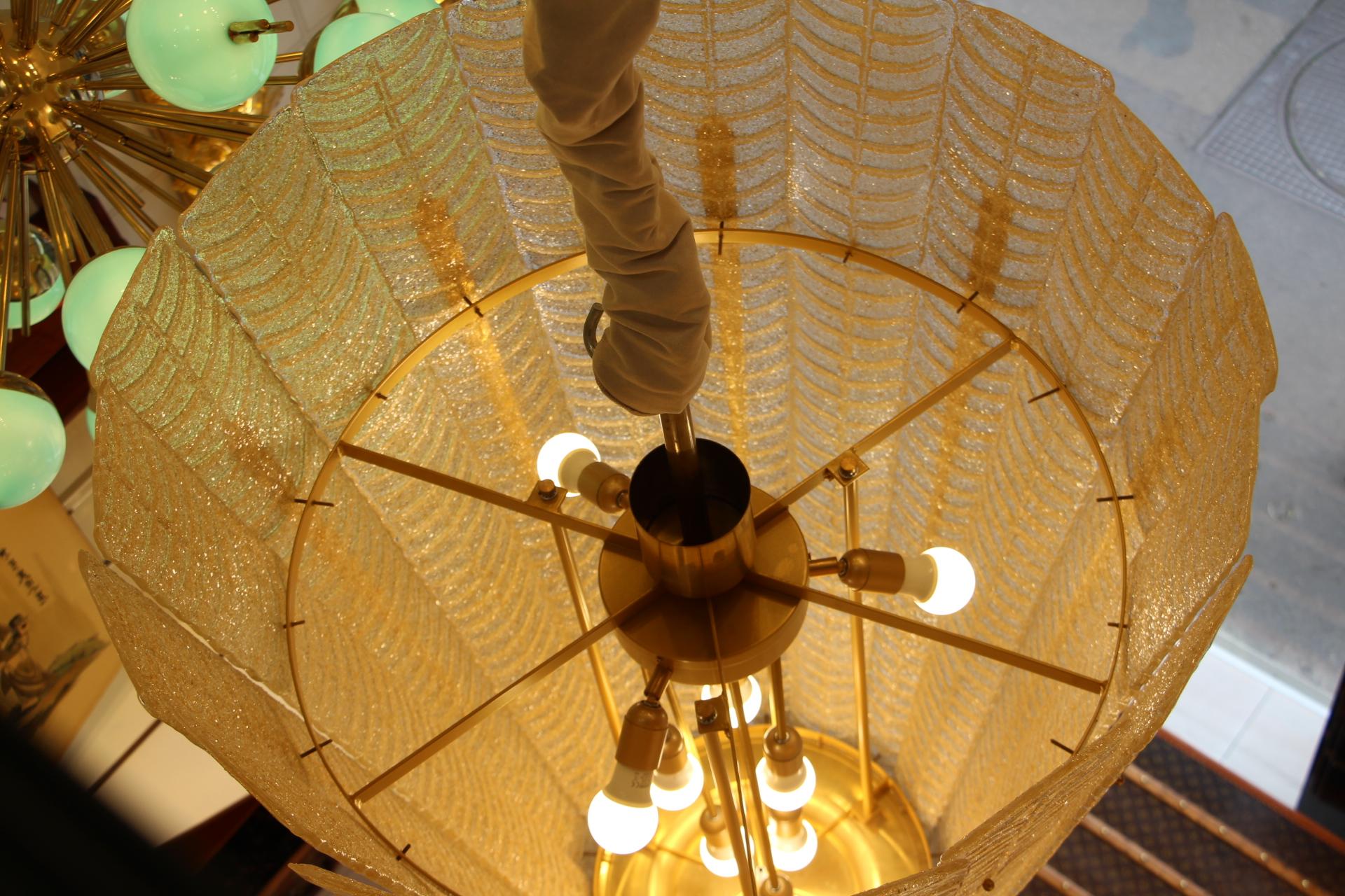 Tall Lantern Chandelier in Gold Murano Glass 6
