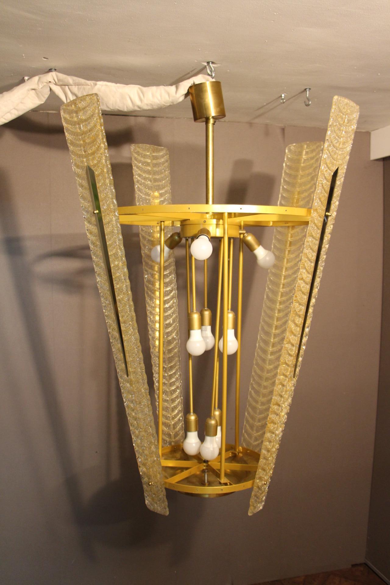 Tall Lantern Chandelier in Gold Murano Glass 7