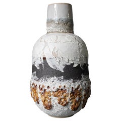 Tall Large Bottle Lava Stone White&Black Volcanic Clay and Porcelain Vessel