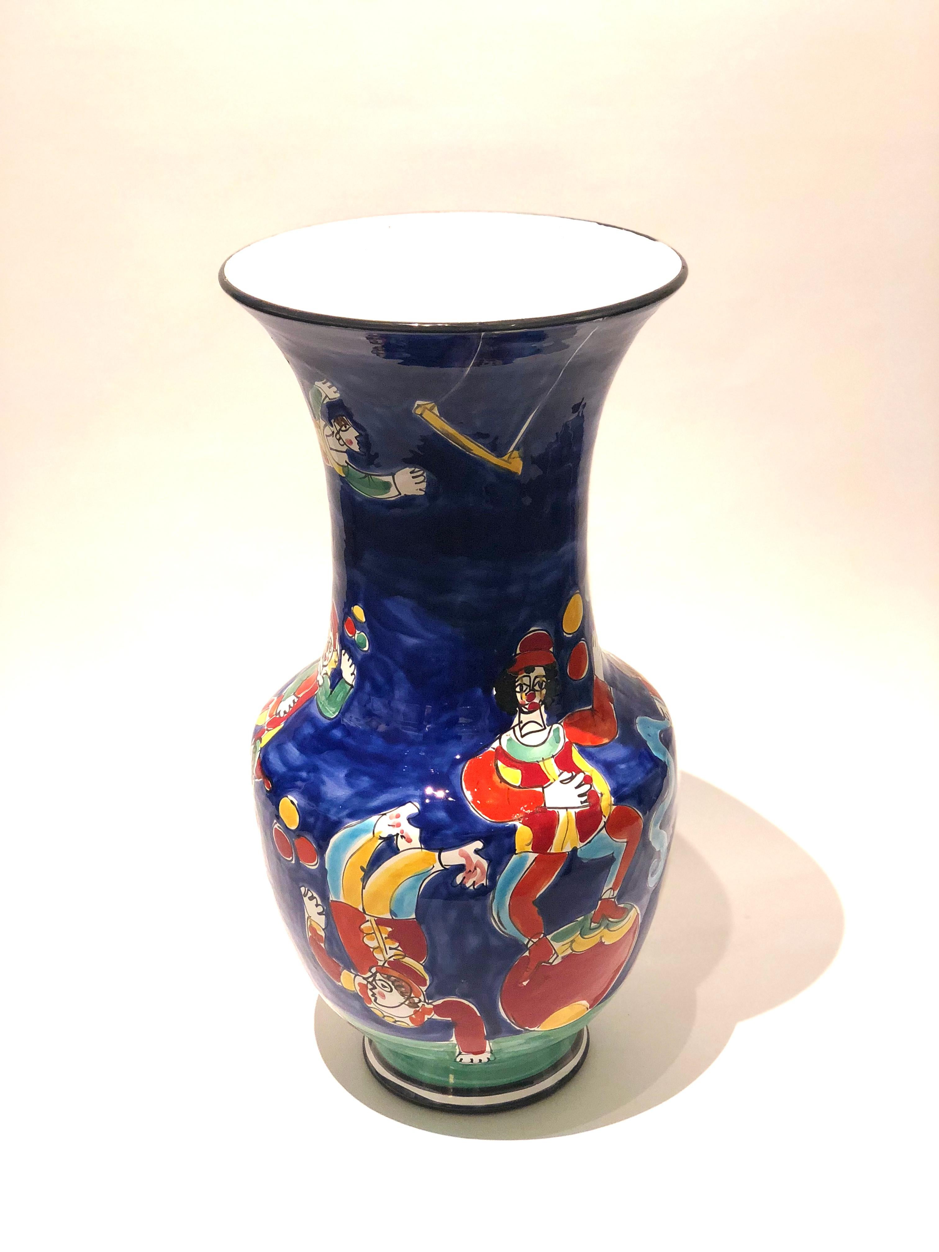 Mid-Century Modern Tall Large Italian Ceramic Hand Painted Vase by La Musa