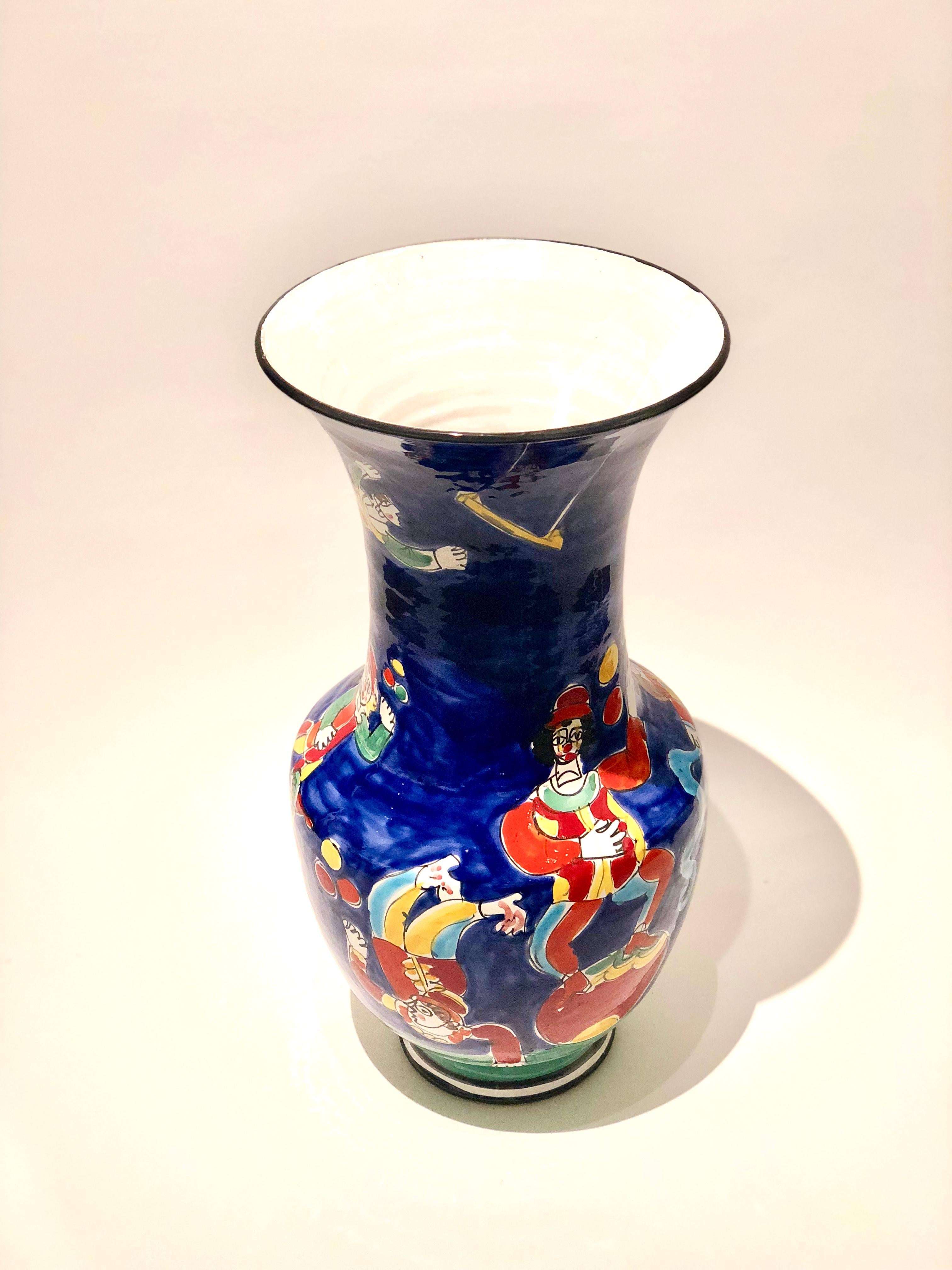 Tall Large Italian Ceramic Hand Painted Vase by La Musa In Good Condition In San Diego, CA