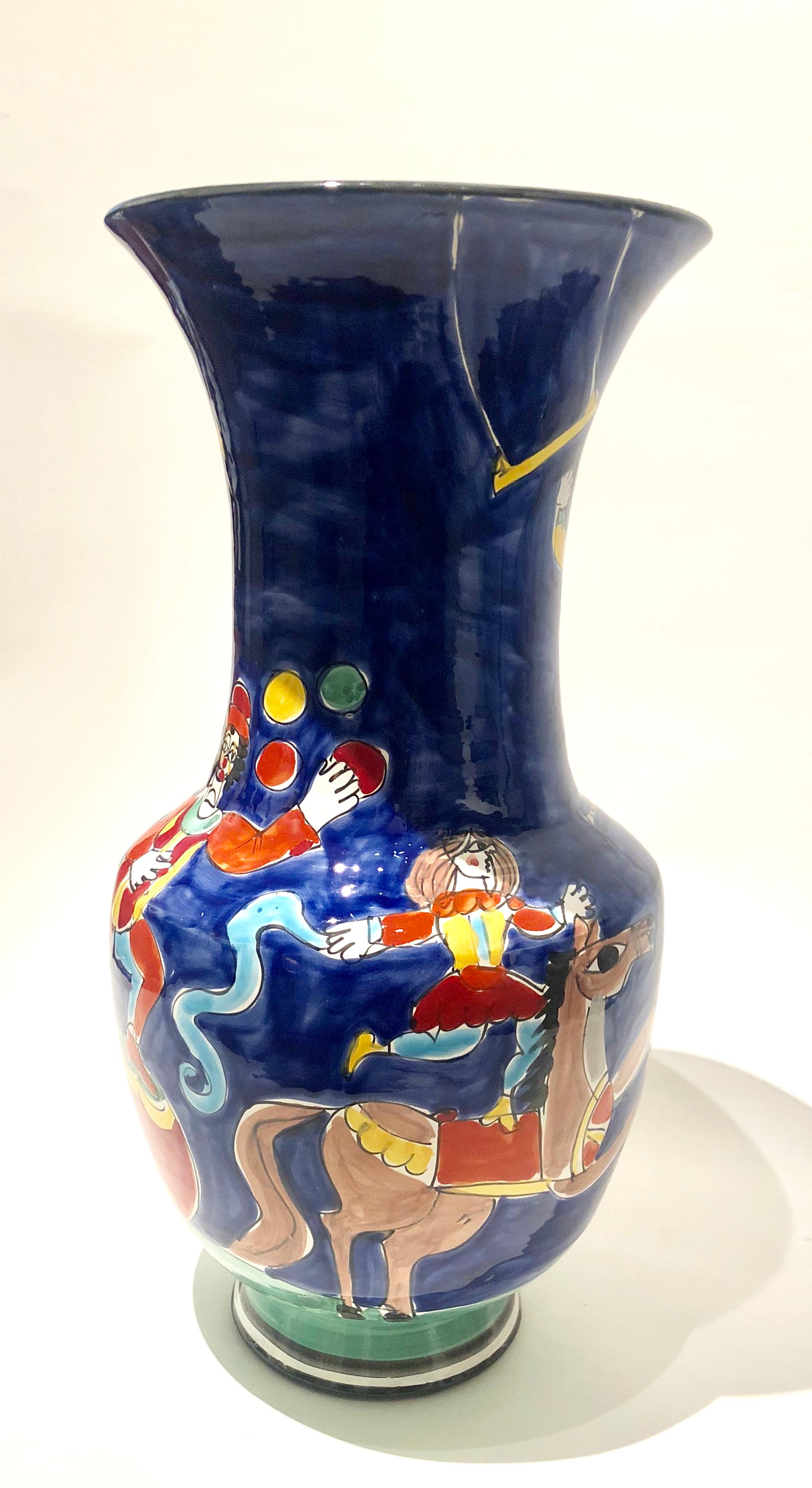 20th Century Tall Large Italian Ceramic Hand Painted Vase by La Musa