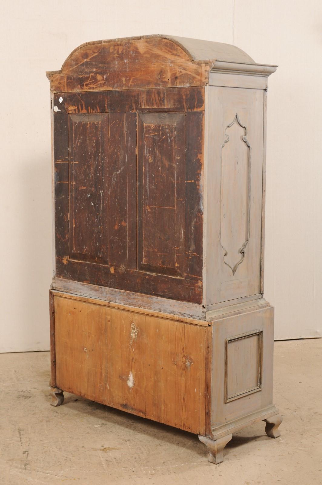 An 18th C. Swedish Period Rococo Tall Painted Wood Cabinet w/Arched Pediment 5