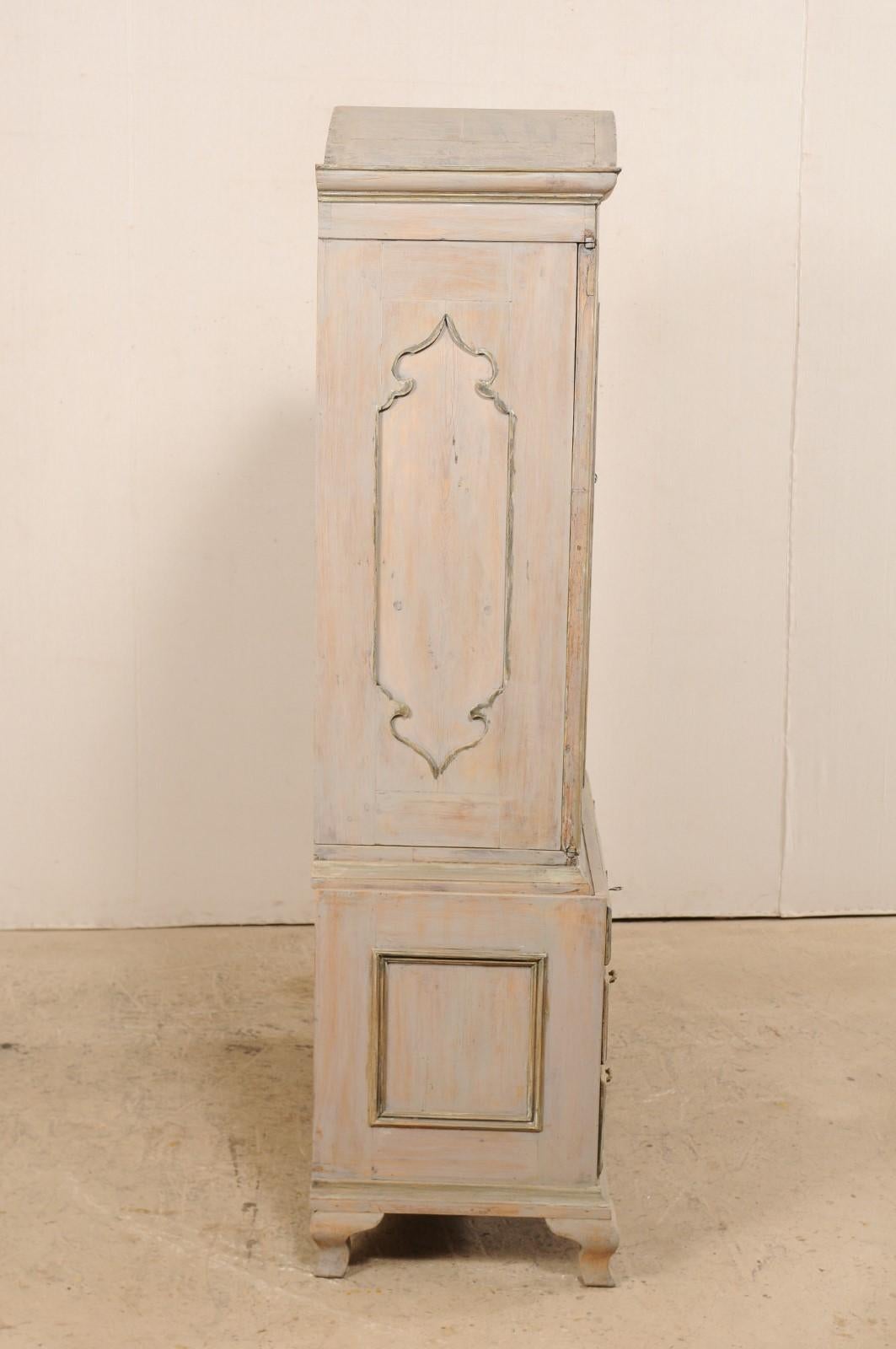 An 18th C. Swedish Period Rococo Tall Painted Wood Cabinet w/Arched Pediment 3