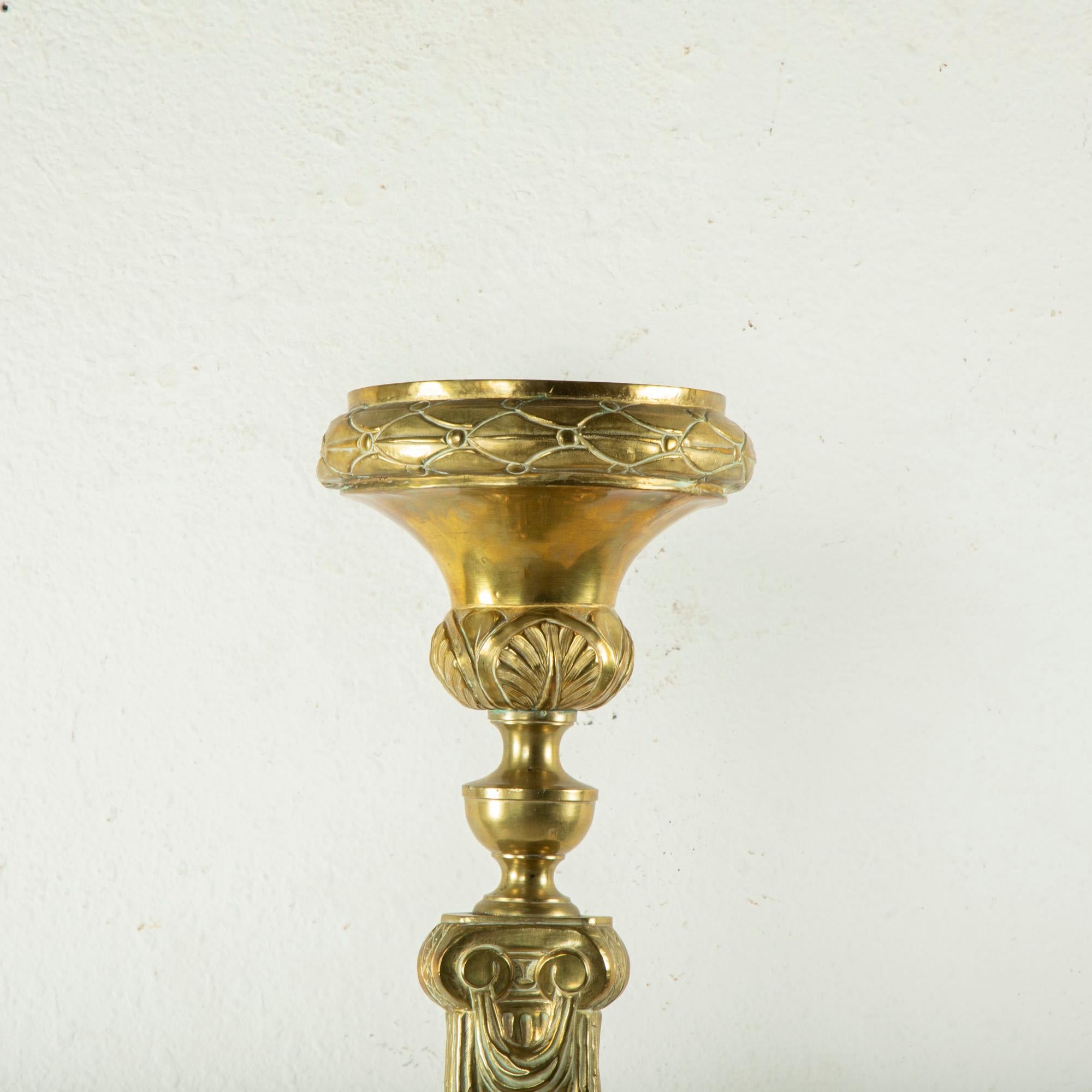 Repoussé Tall Late 19th Century Brass Repousse Church Pricket, Candlestick For Sale