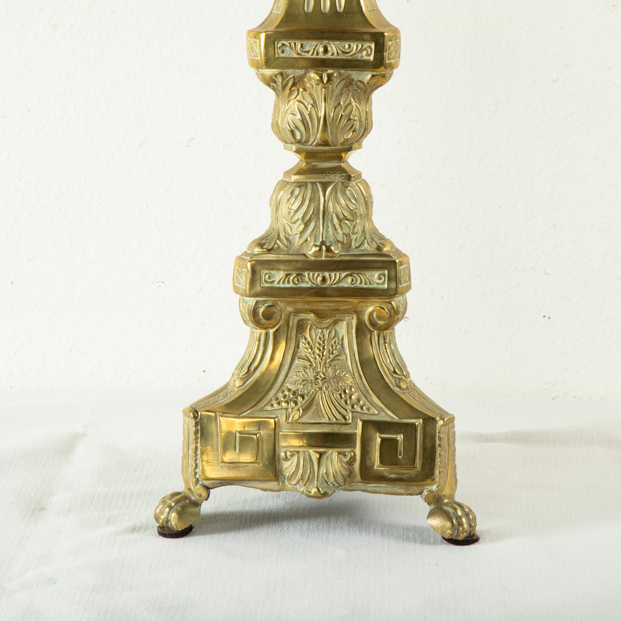 Tall Late 19th Century Brass Repousse Church Pricket, Candlestick For Sale 1