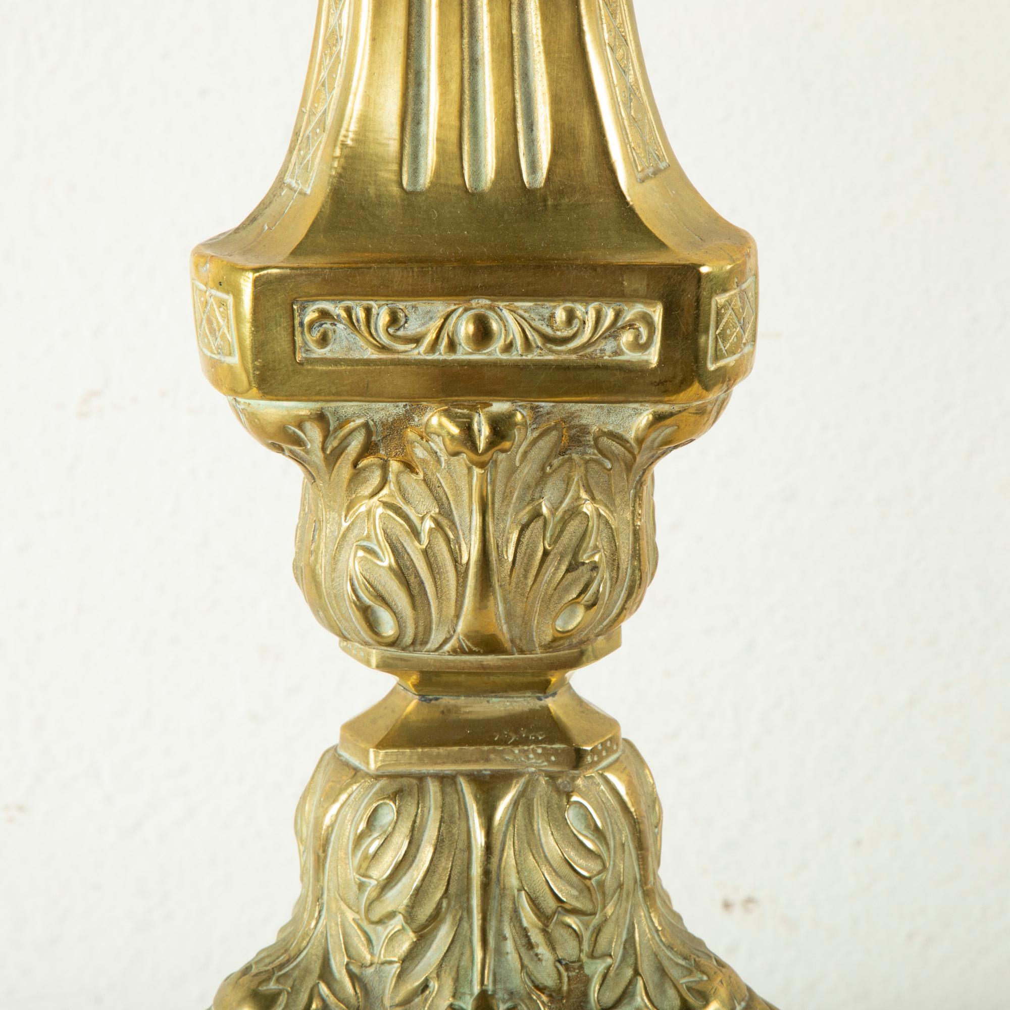 Tall Late 19th Century Brass Repousse Church Pricket, Candlestick For Sale 2
