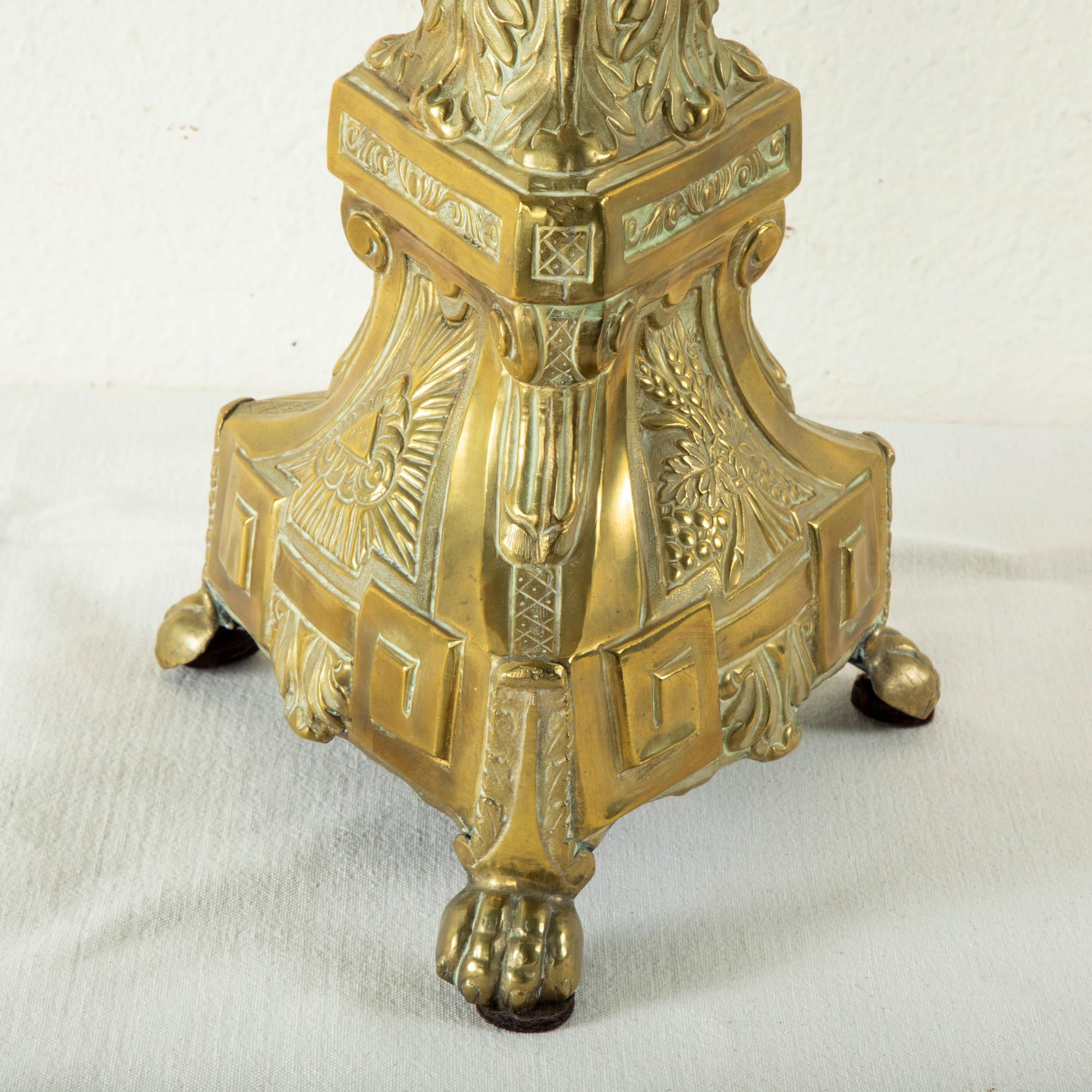 Tall Late 19th Century Brass Repousse Church Pricket, Candlestick For Sale 3
