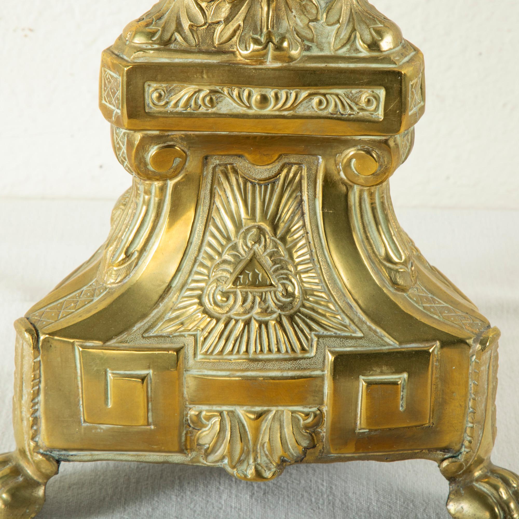 Tall Late 19th Century Brass Repousse Church Pricket, Candlestick For Sale 4